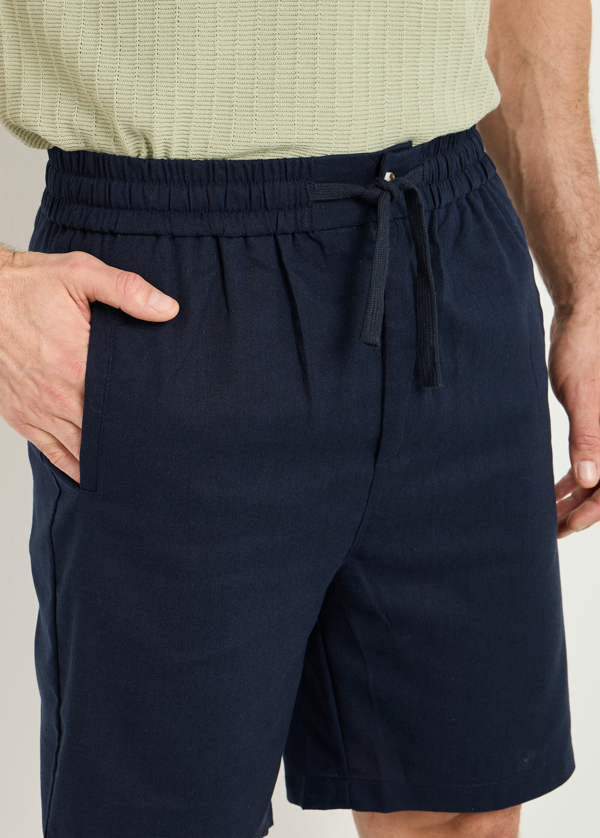 Bermuda lin/coton, taille élastiquée Homme Bleu FRIBM24U32 DE1