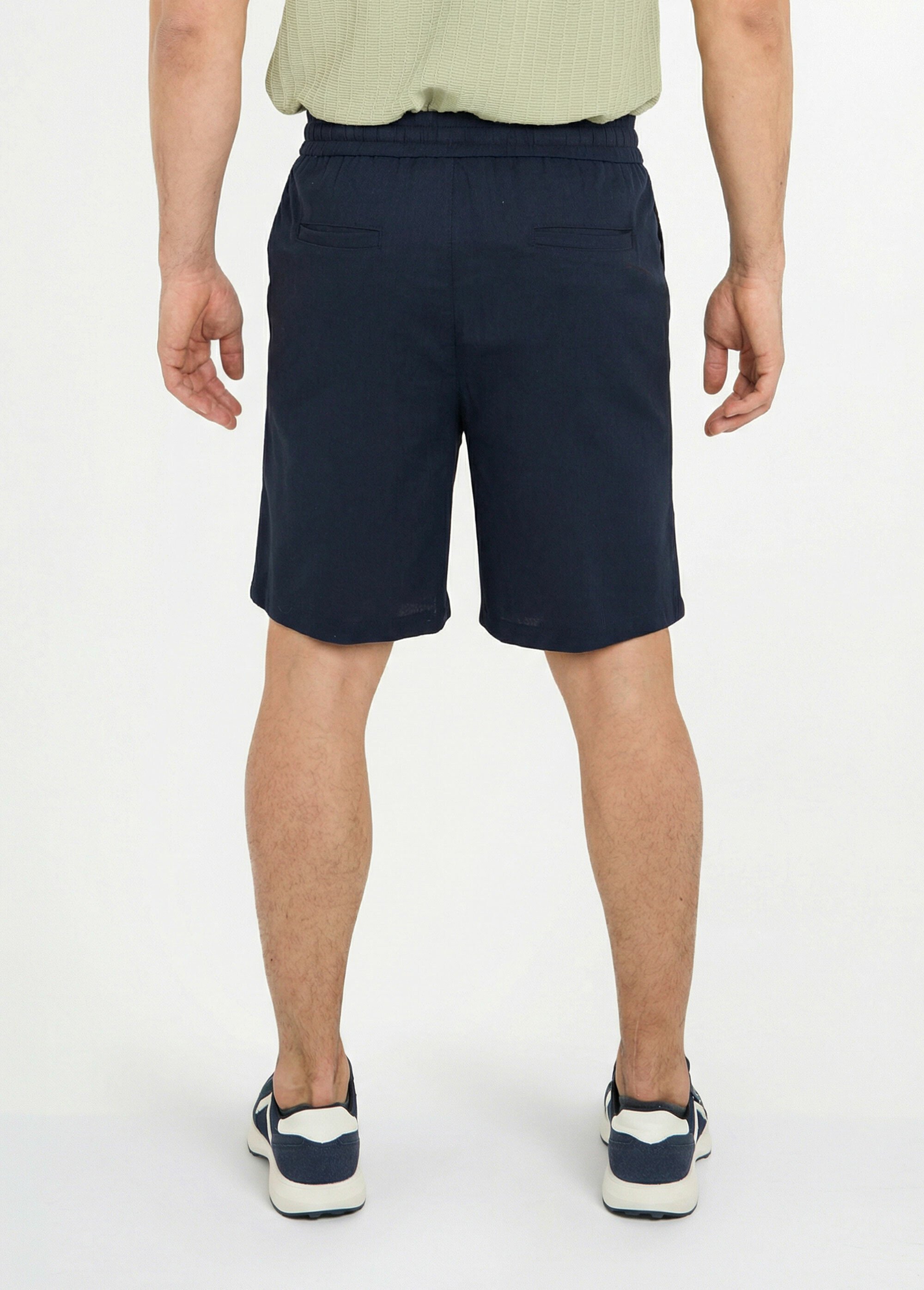 Bermuda lin/coton, taille élastiquée Homme Bleu FRIBM24U32 DO1
