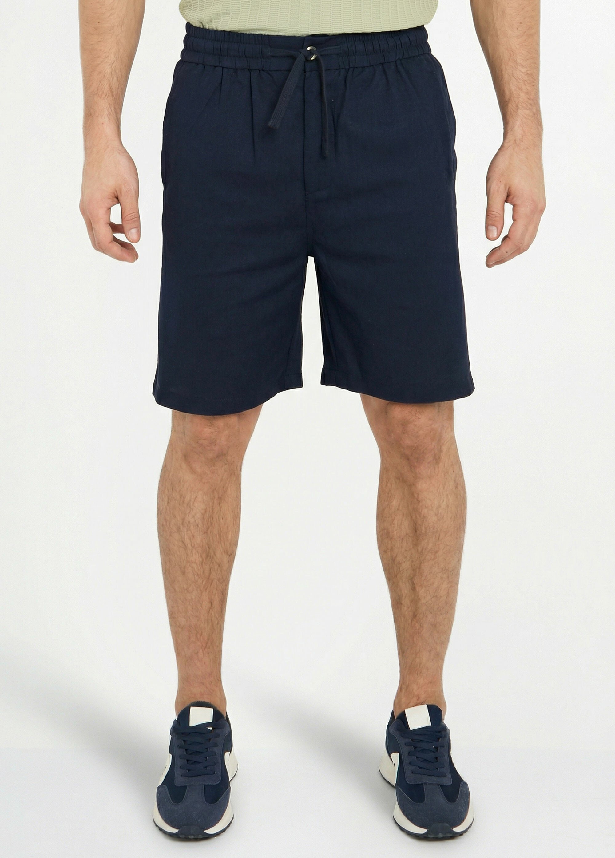 Bermuda lin/coton, taille élastiquée Homme Bleu FRIBM24U32 FA1