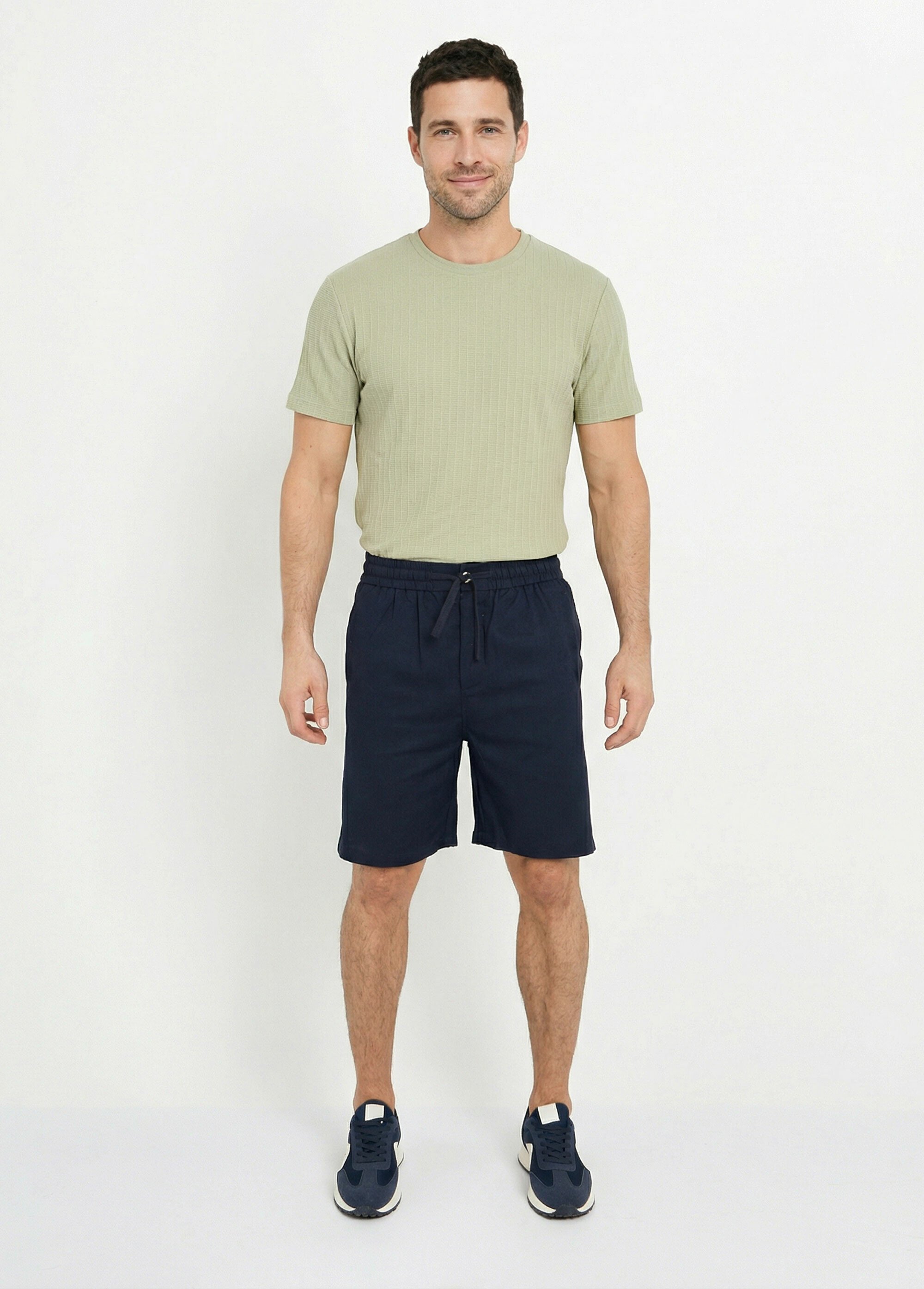 Bermuda lin/coton, taille élastiquée Homme Bleu FRIBM24U32 SF1