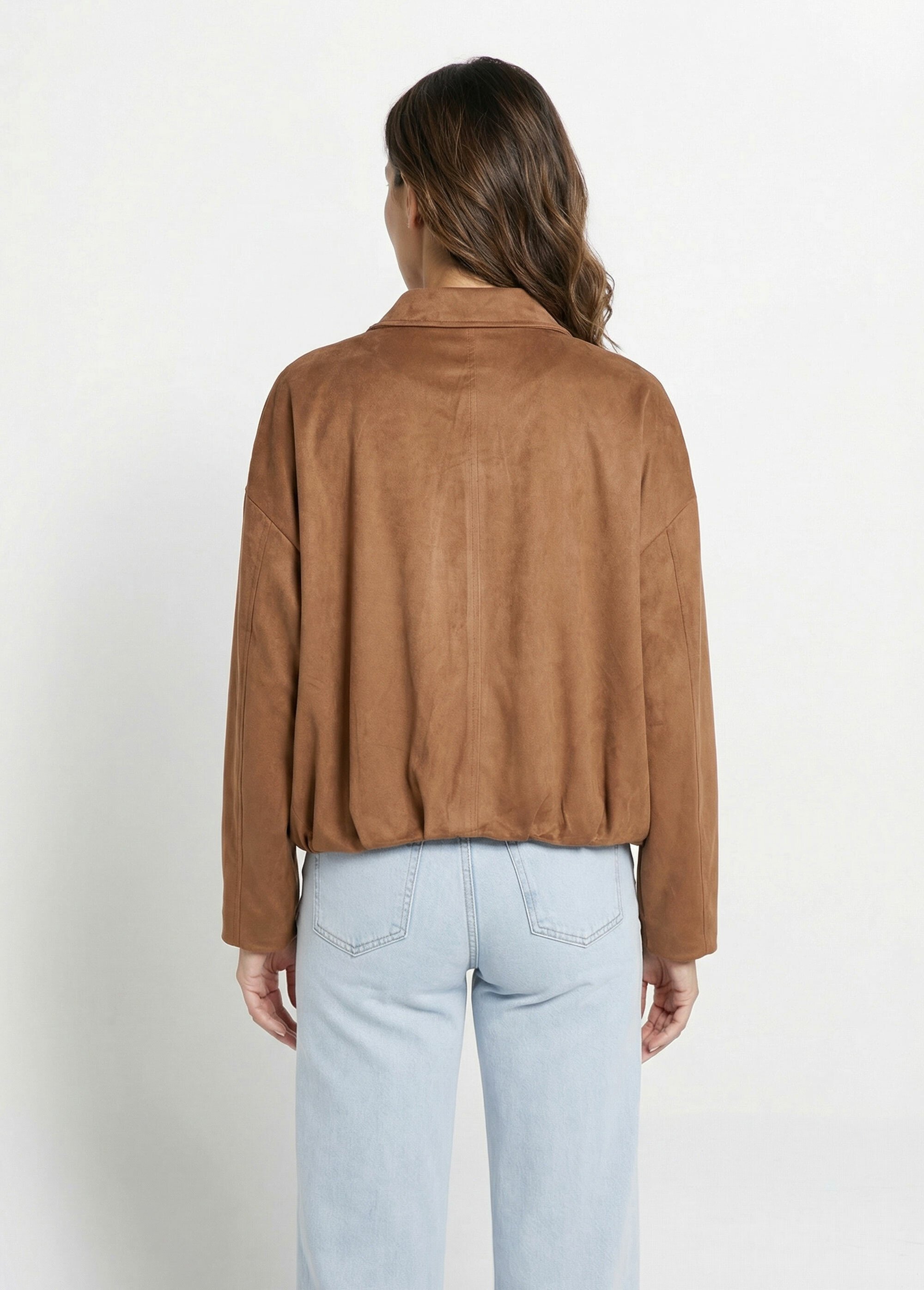 Blouson zippé suédine taille resserrée Femme Marron LJ-6113 DO1