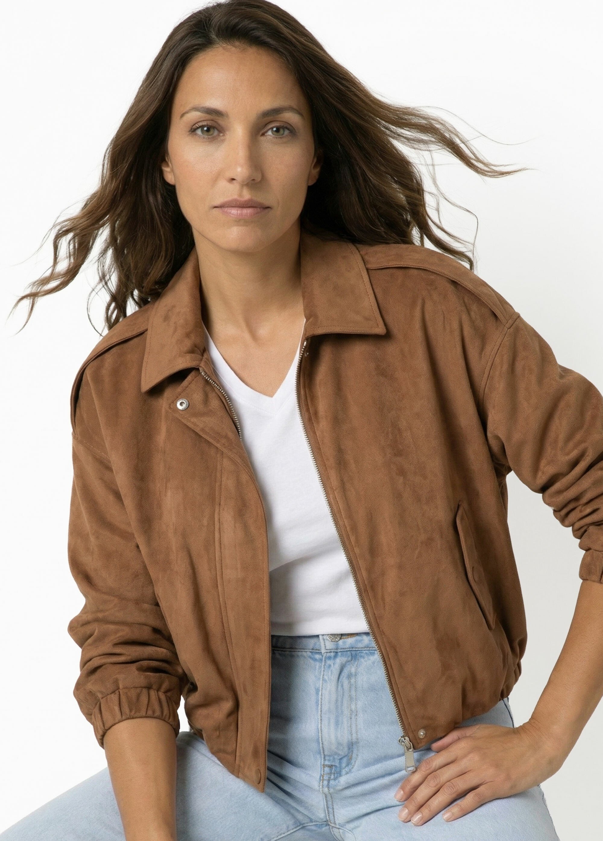 Blouson zippé suédine taille resserrée