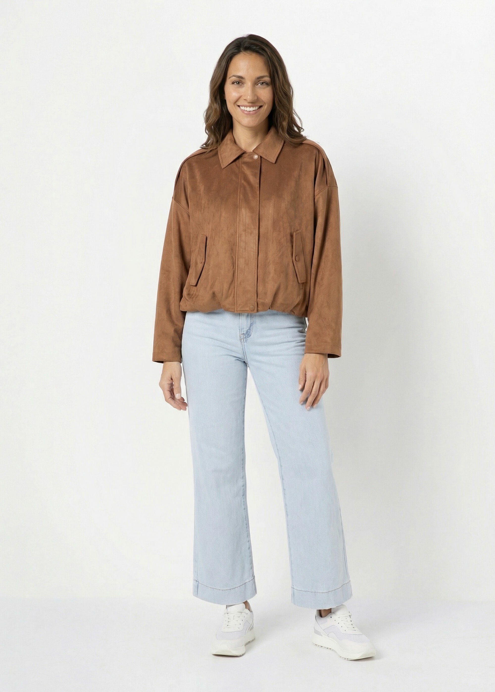 Blouson zippé suédine taille resserrée Femme Marron LJ-6113 SF1