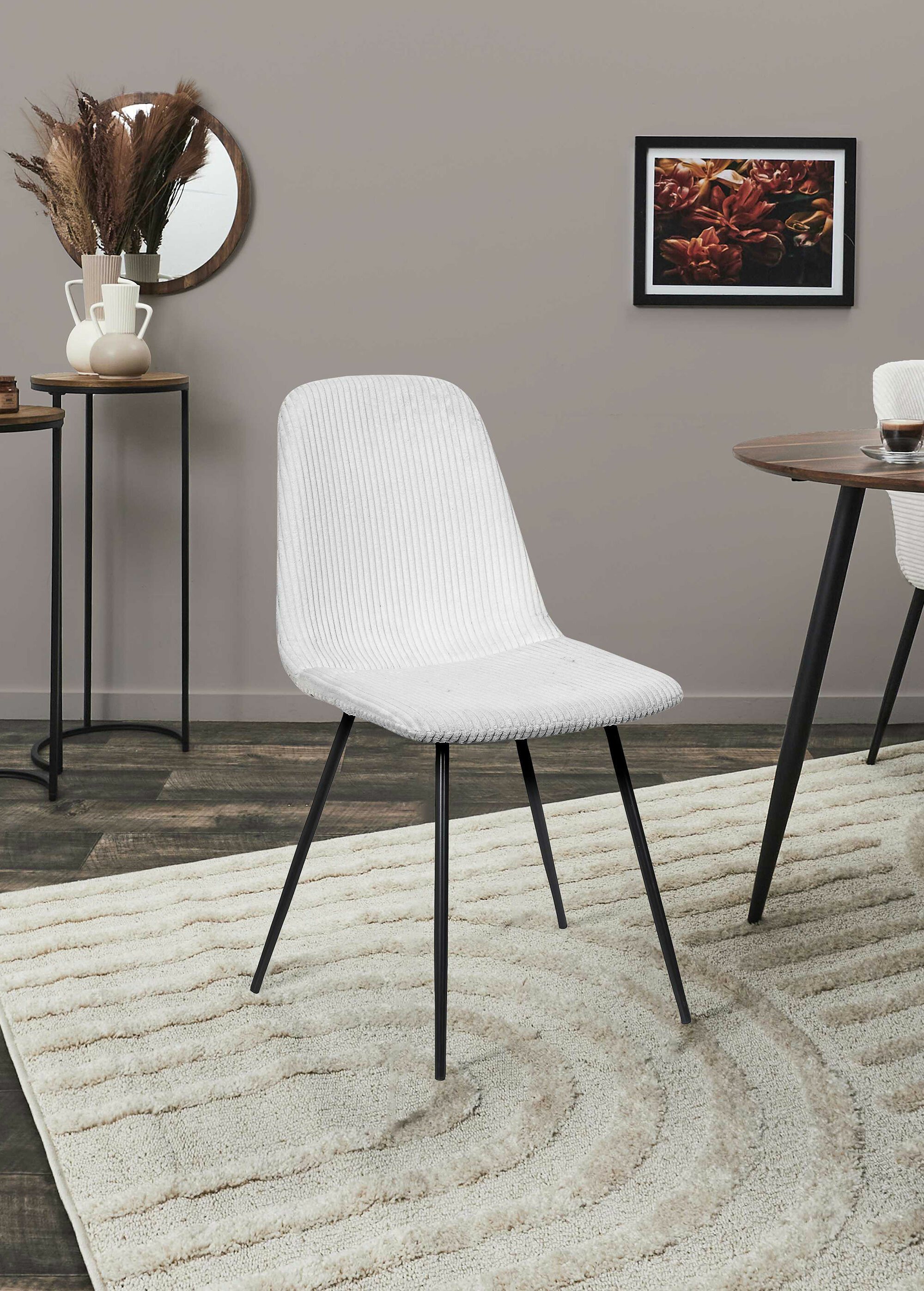 Chaise velours cotelé et pieds métal 1V BEIGE CMP-HD0536 SI1