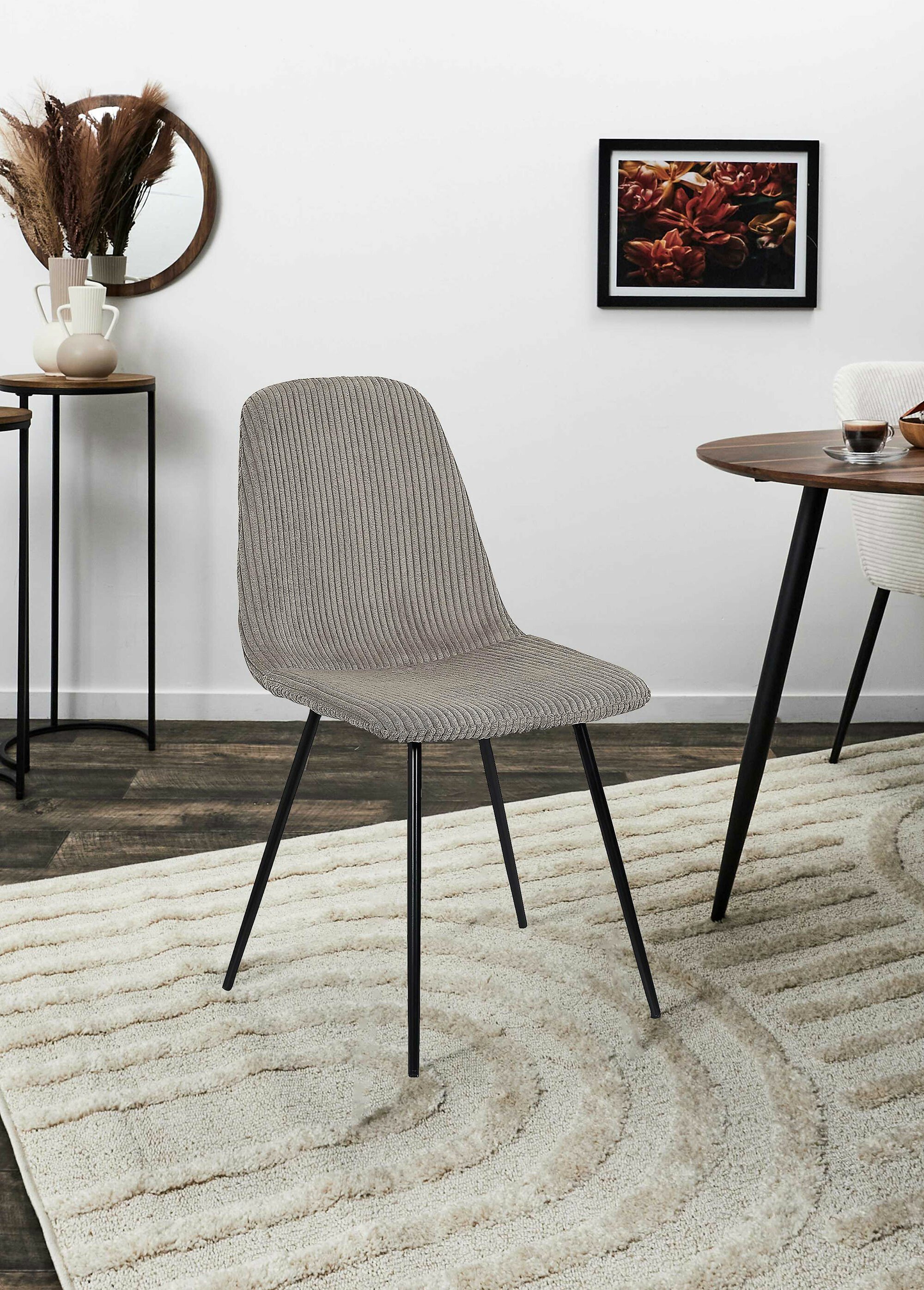 Chaise velours cotelé et pieds métal 1V MARRON CMP-HD0536 SI1