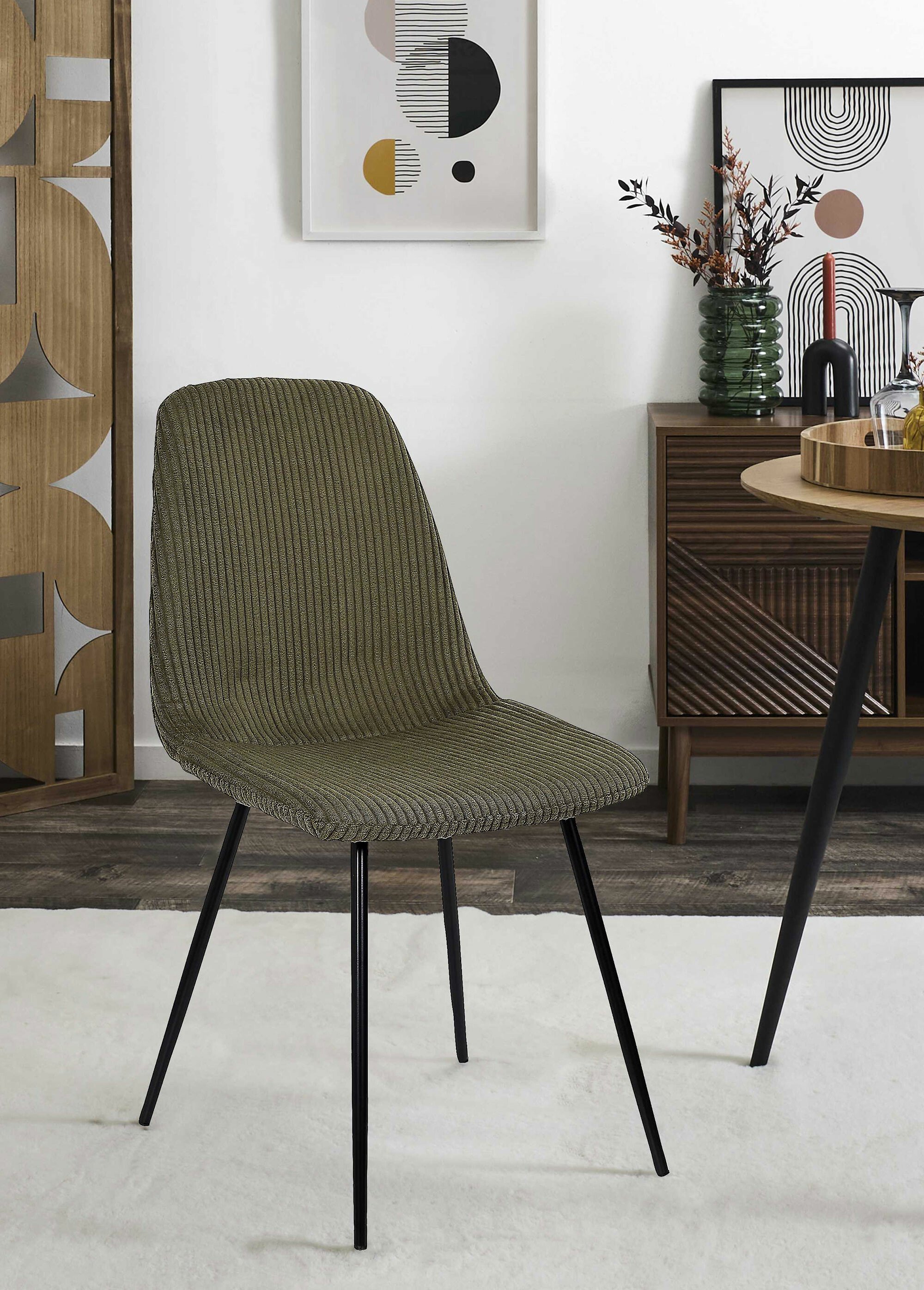 Chaise velours cotelé et pieds métal 1V VERT CMP-HD0536 SI1