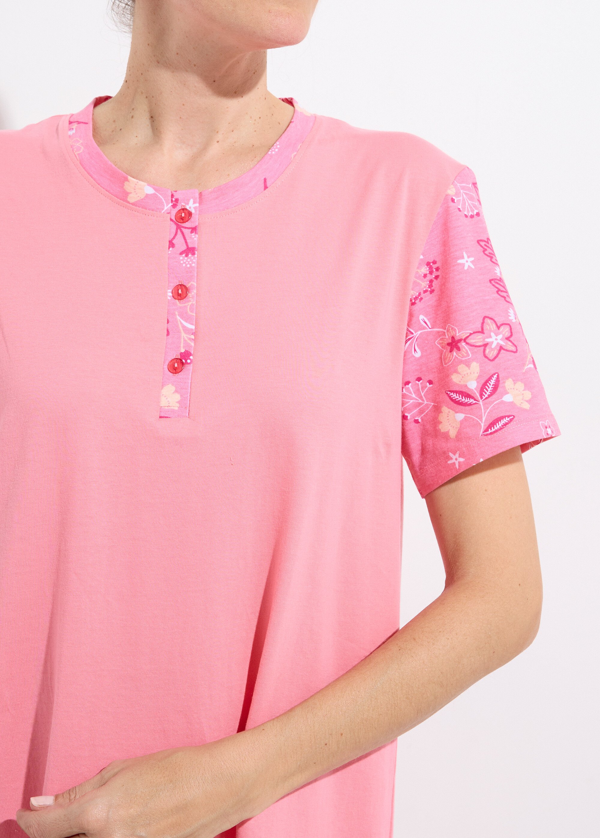 Chemise de nuit courte col tunisien coton Femme Rose SANDY DE1