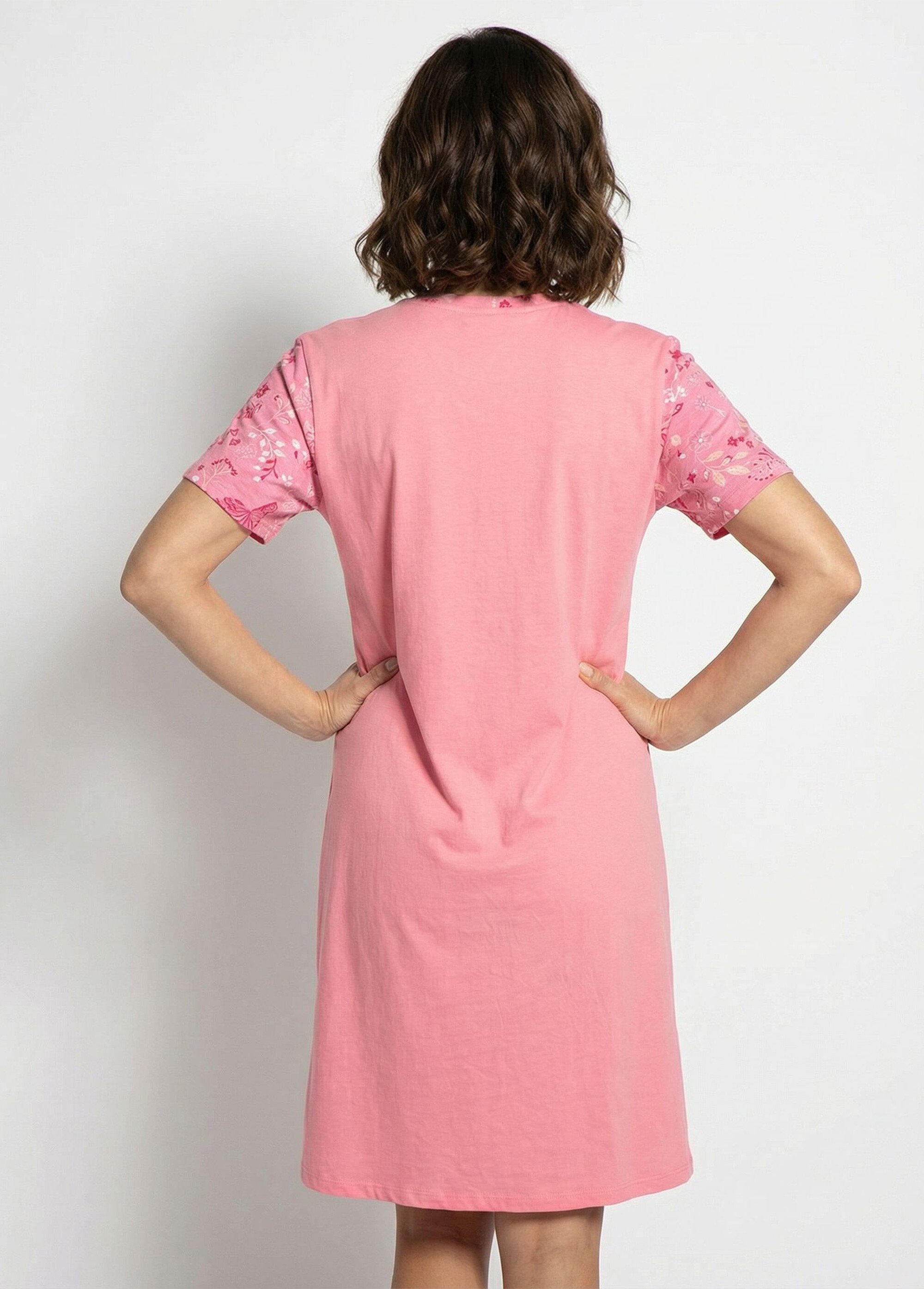 Chemise de nuit courte col tunisien coton Femme Rose SANDY DO1