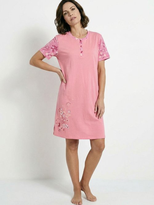 Chemise de nuit courte col tunisien coton Femme Rose SANDY FA1