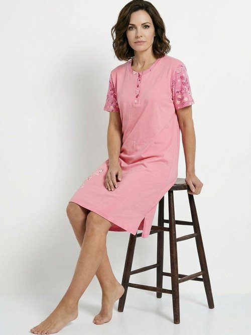 Chemise de nuit courte col tunisien coton Femme Rose SANDY MV1