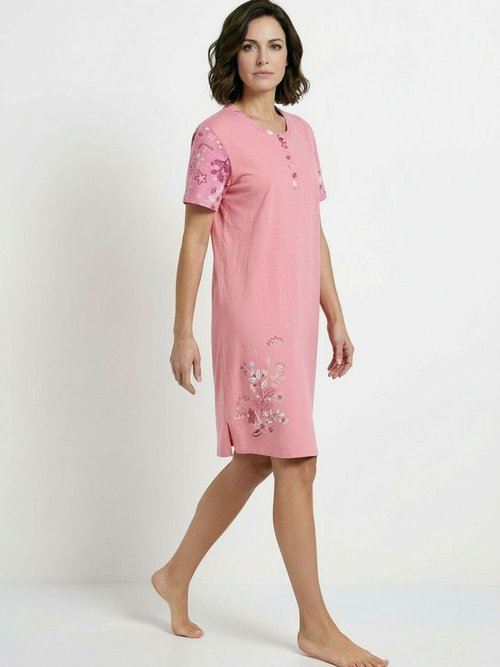 Chemise de nuit courte col tunisien coton Femme Rose SANDY SF1