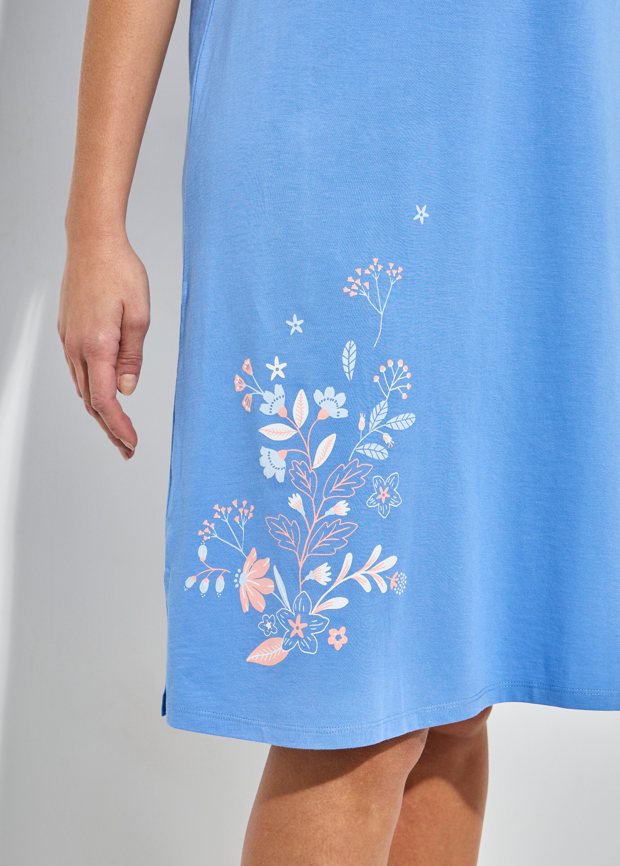 Chemise de nuit courte col tunisien coton Femme Bleu SANDY DE2