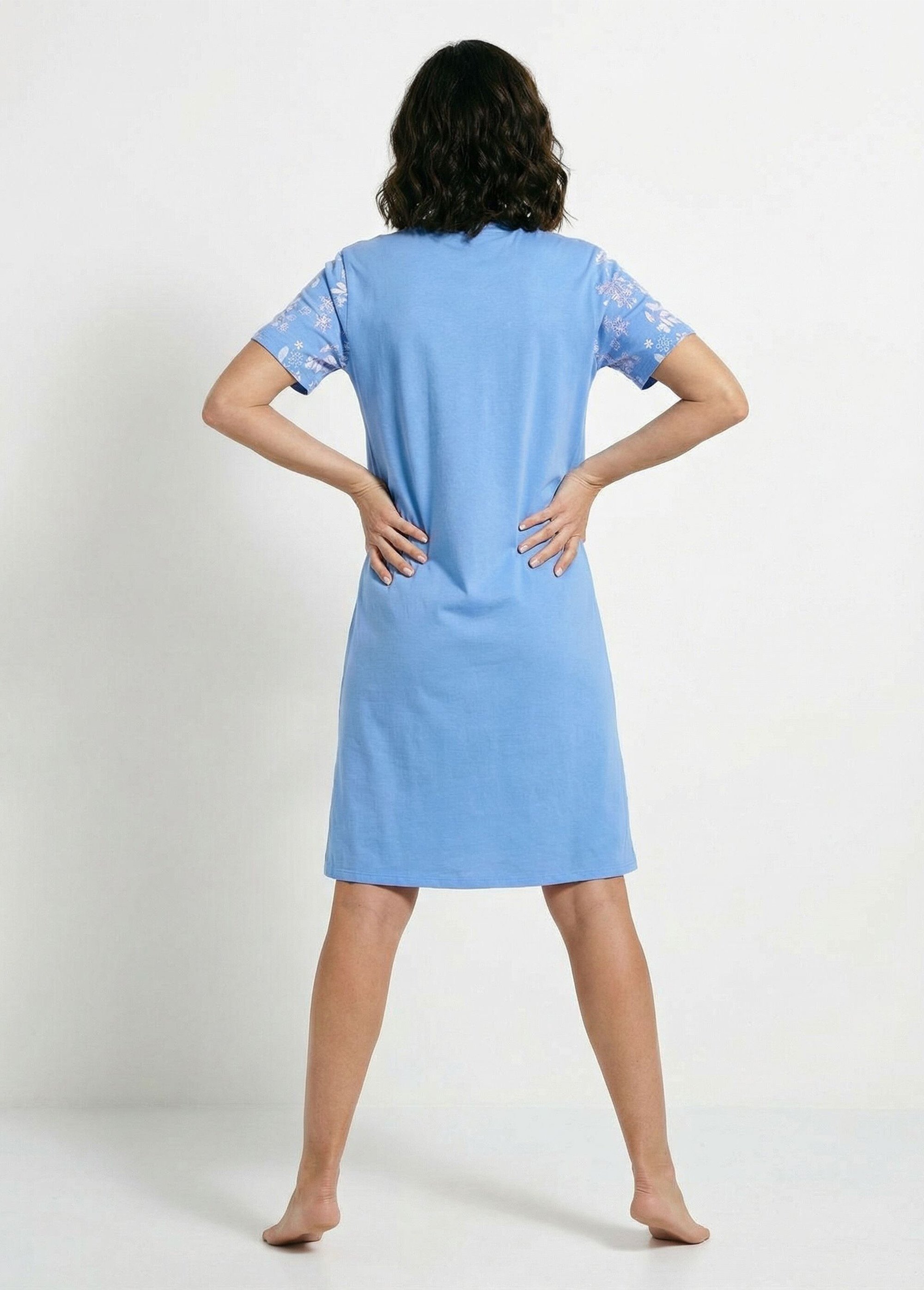 Chemise de nuit courte col tunisien coton