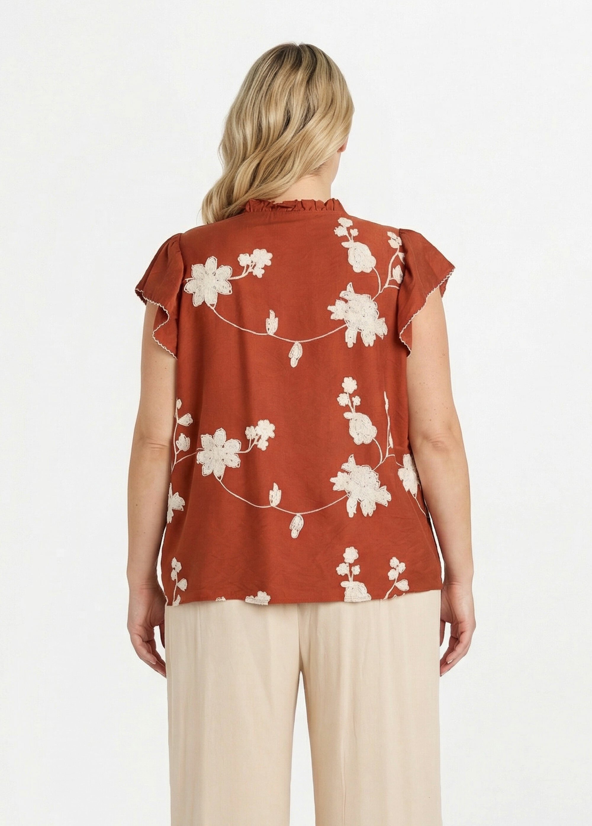 Chemisier broderies contrastantes fleurs Femme Grande Taille Orange MA-M1111-2178 DO1