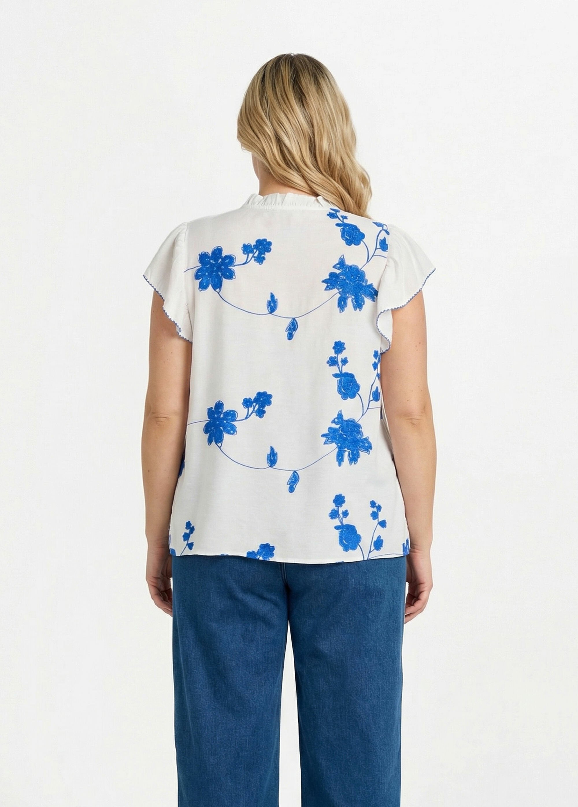 Chemisier broderies contrastantes fleurs Femme Grande Taille Blanc MA-M1111-2178 DO1