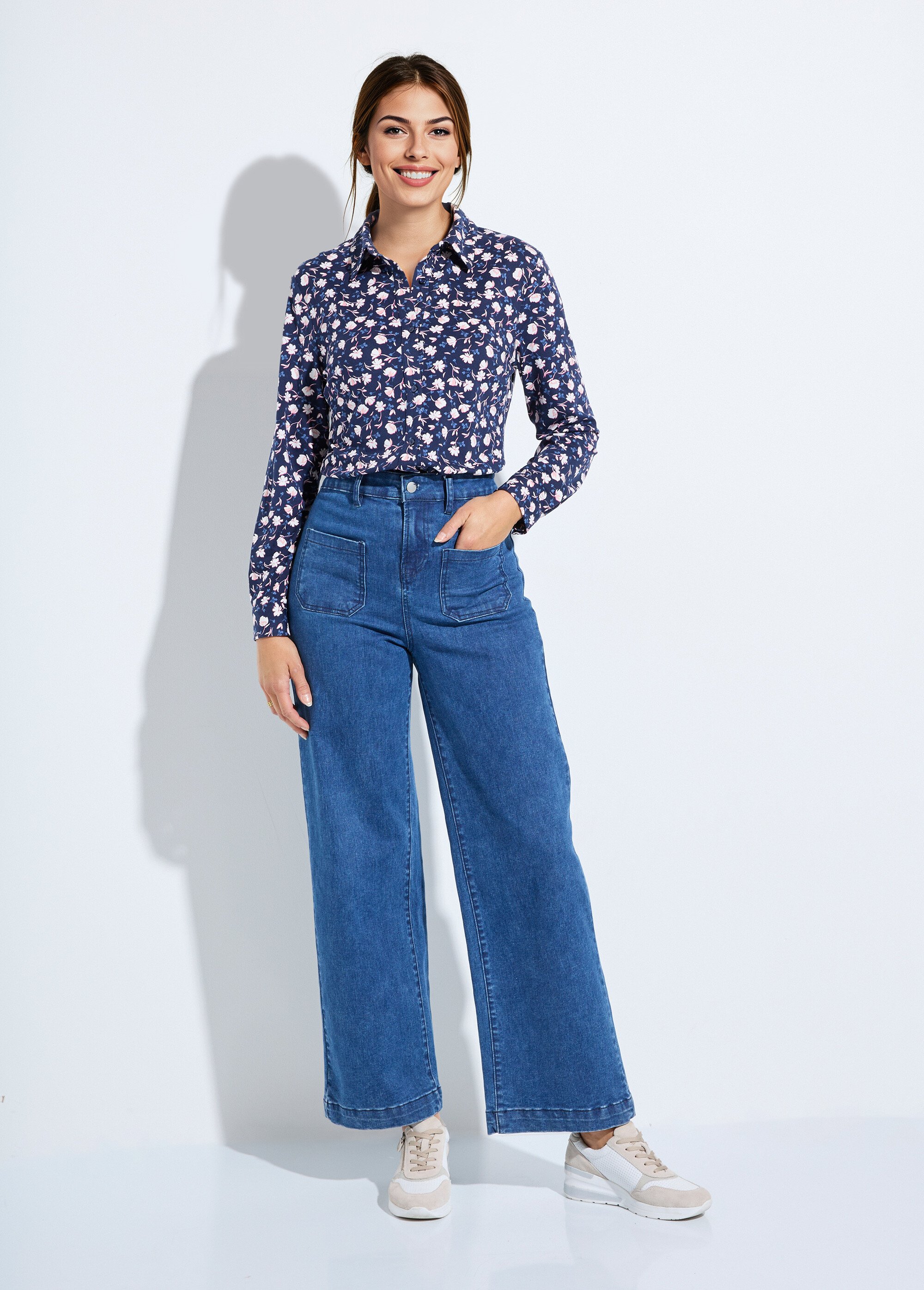 Chemisier maille chaude imprimé fleuri Femme Bleu CERISA SF1
