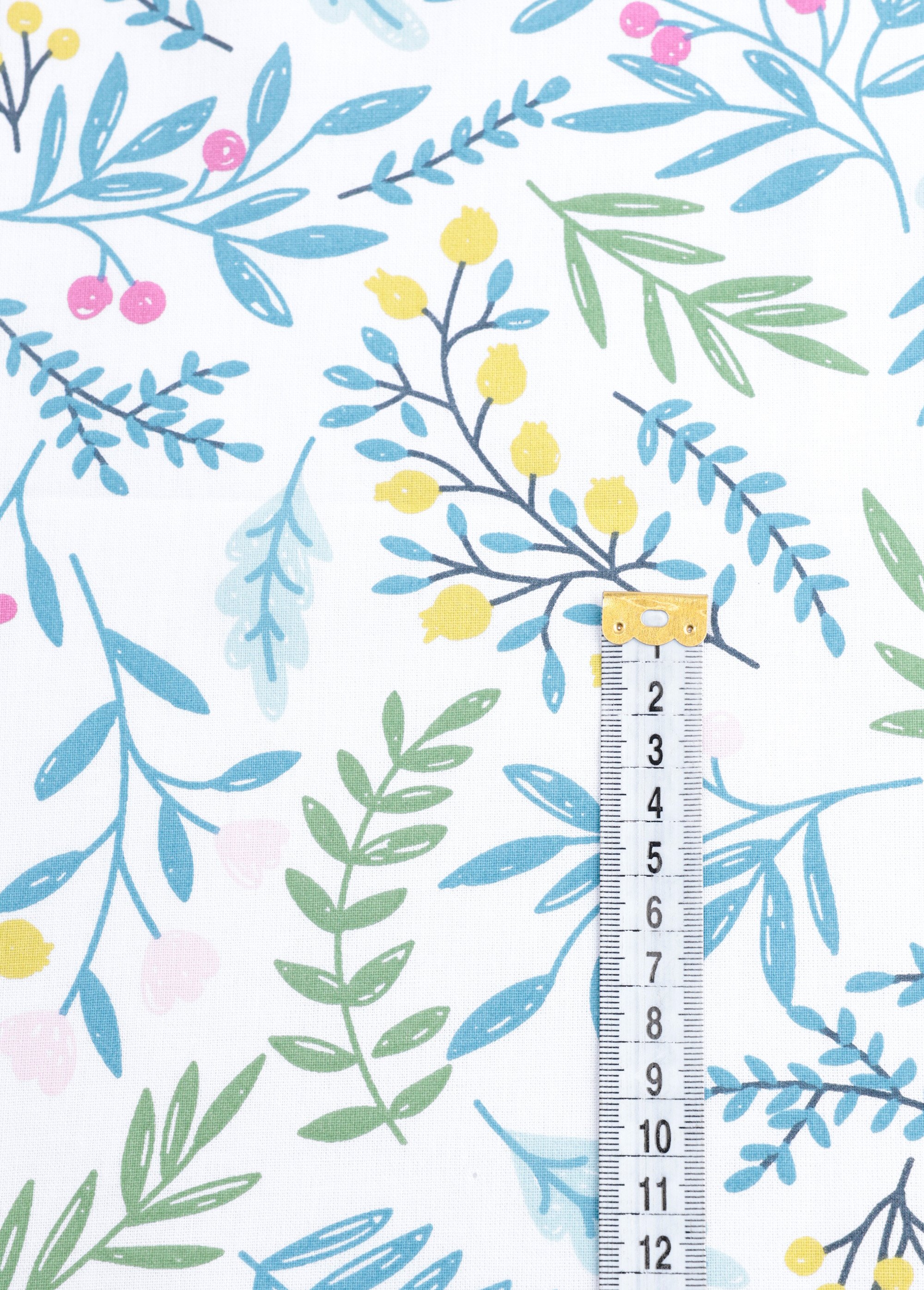 Coupon tissu coton, fleurs et feuillages BLEU COT73930 DE1