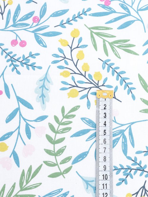 Coupon tissu coton, fleurs et feuillages BLEU COT73930 DE1