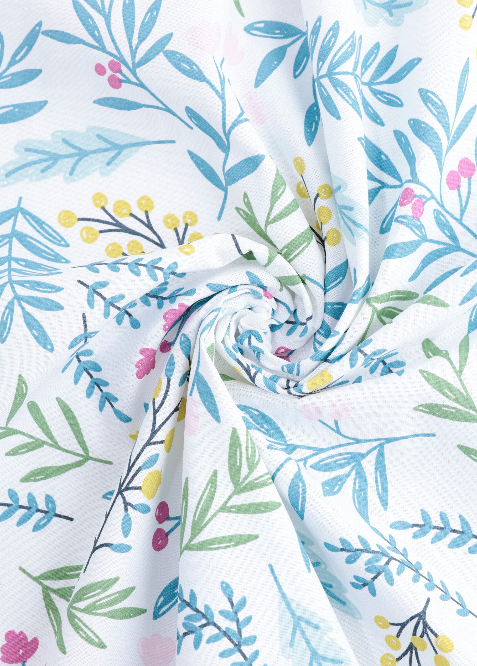 Coupon tissu coton, fleurs et feuillages BLEU COT73930 FA1