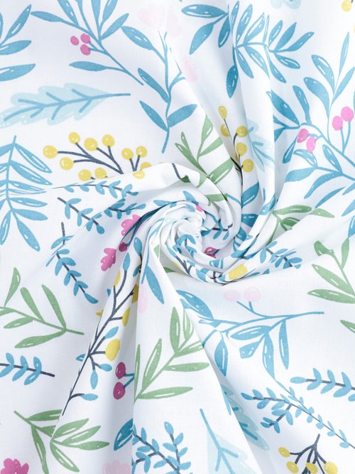 Coupon tissu coton, fleurs et feuillages BLEU COT73930 FA1