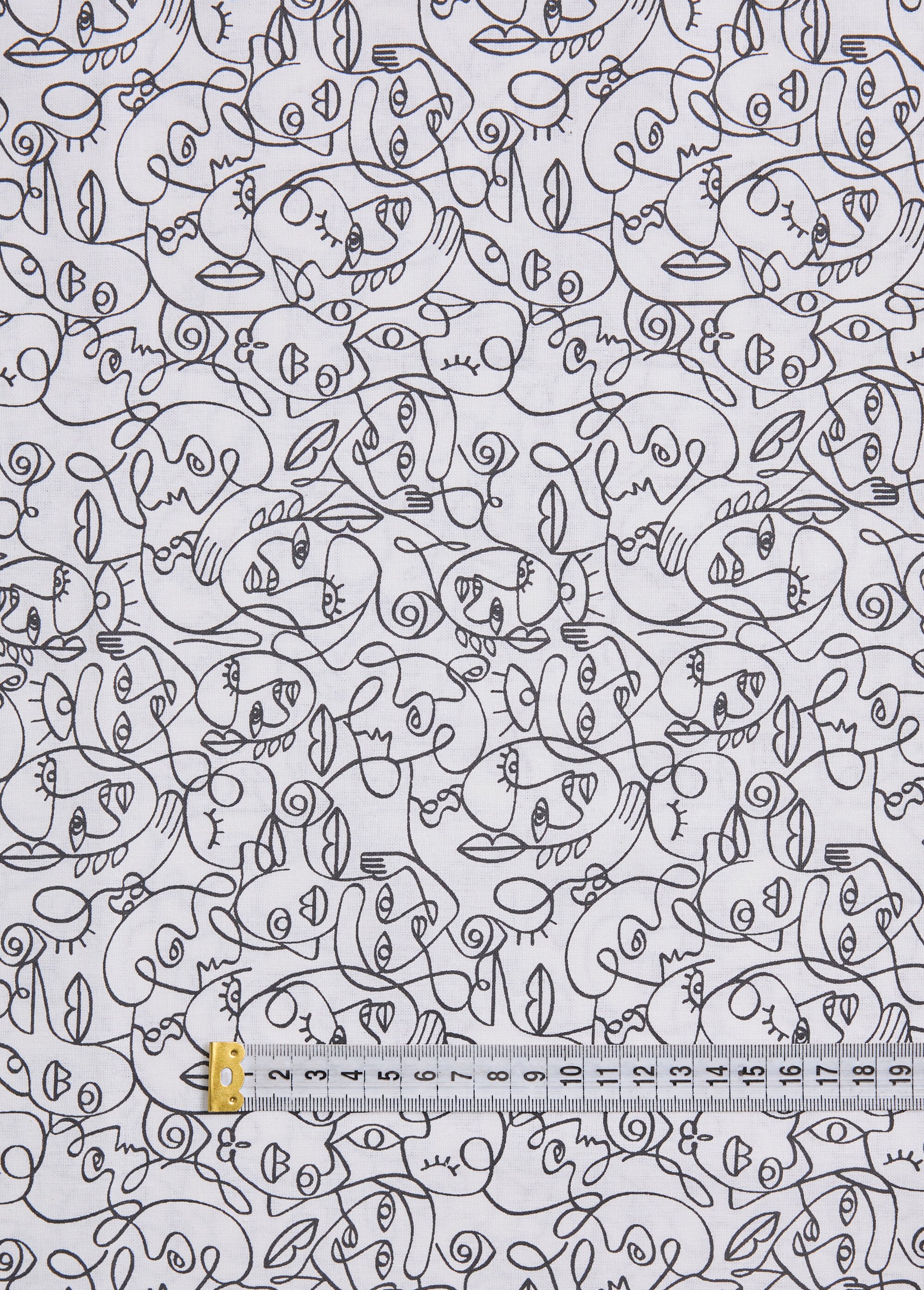 Coupon tissu noir et blanc, thème visages BLANC COT106472 DE1