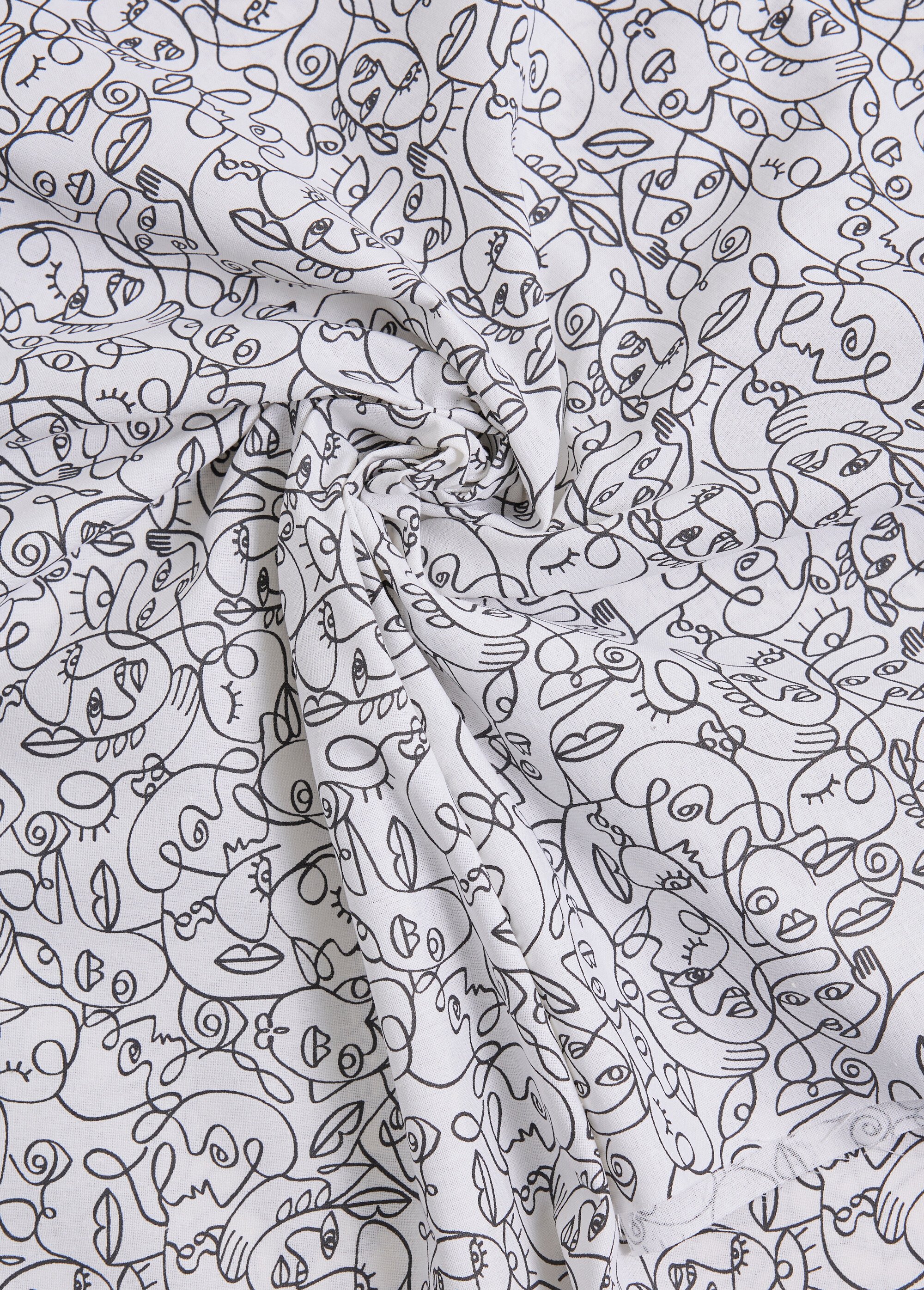 Coupon tissu noir et blanc, thème visages BLANC COT106472 FA1