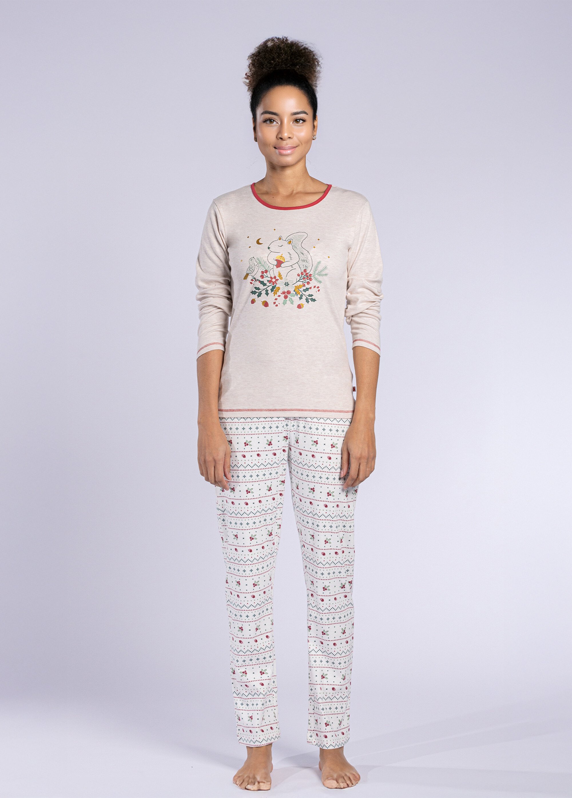 Pyjama motif col rond manches longues