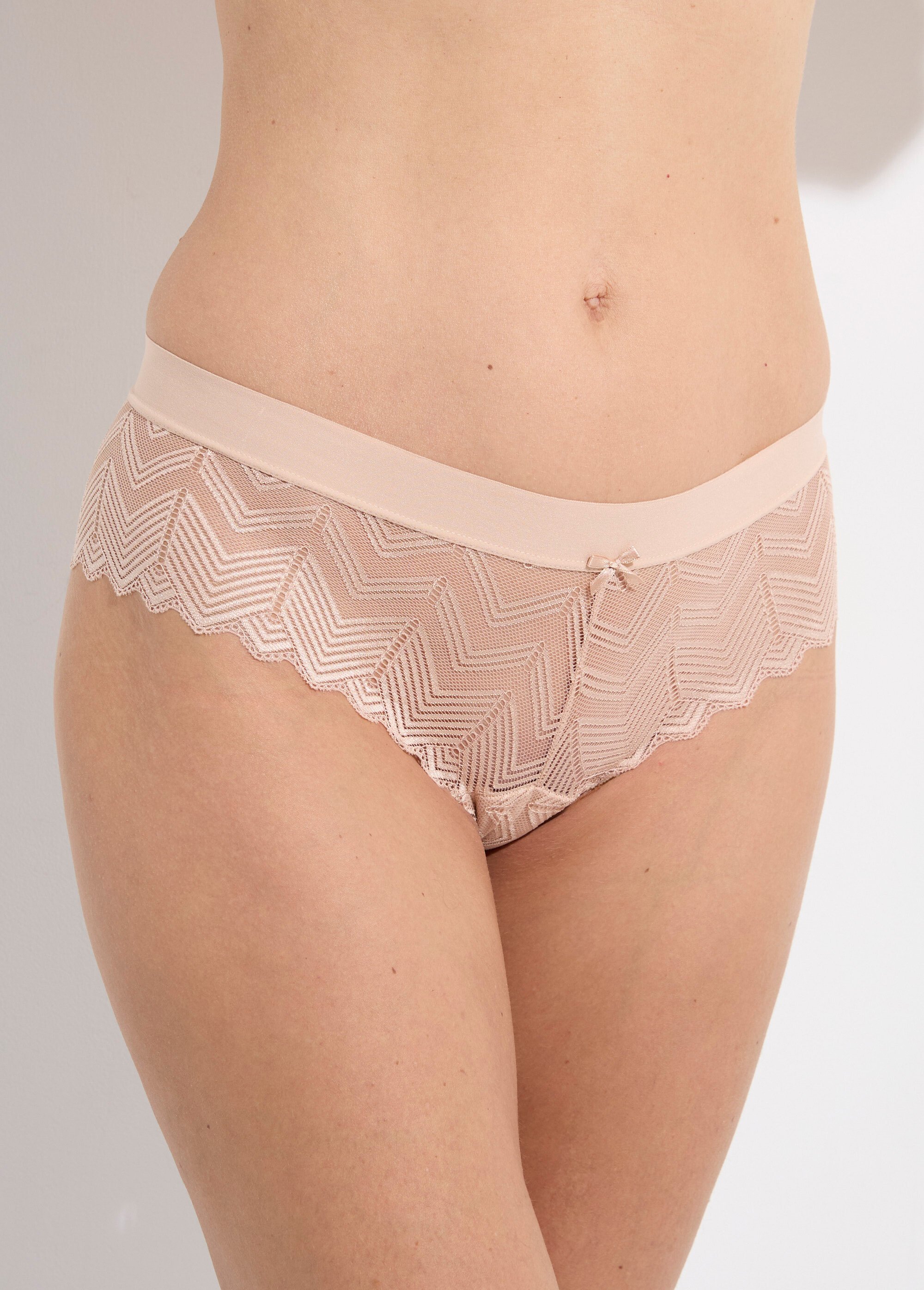 Ensemble soutien gorge shorty dentelle chevrons Beige SUNXK88507 DE3