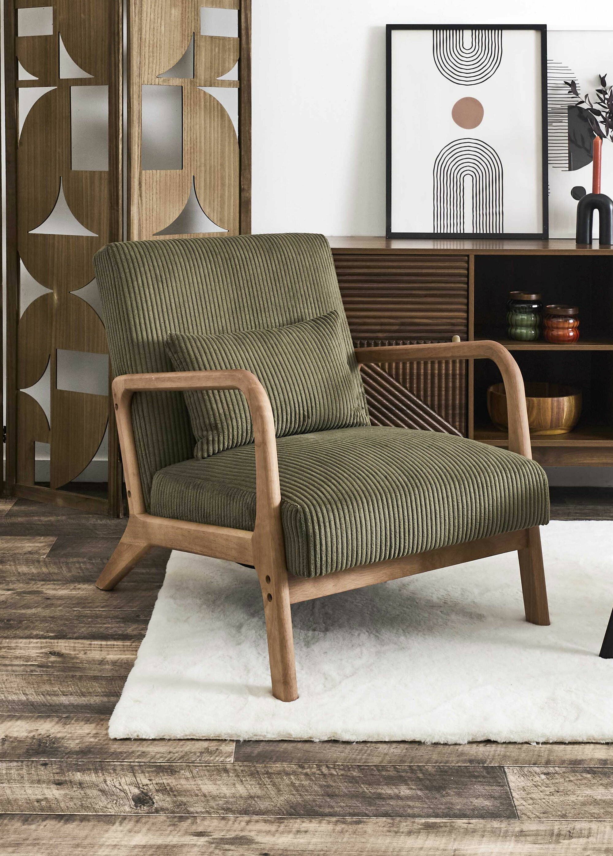 Fauteuil lounge en velours cotelé 1V VERT CMP-HD0531 SI1