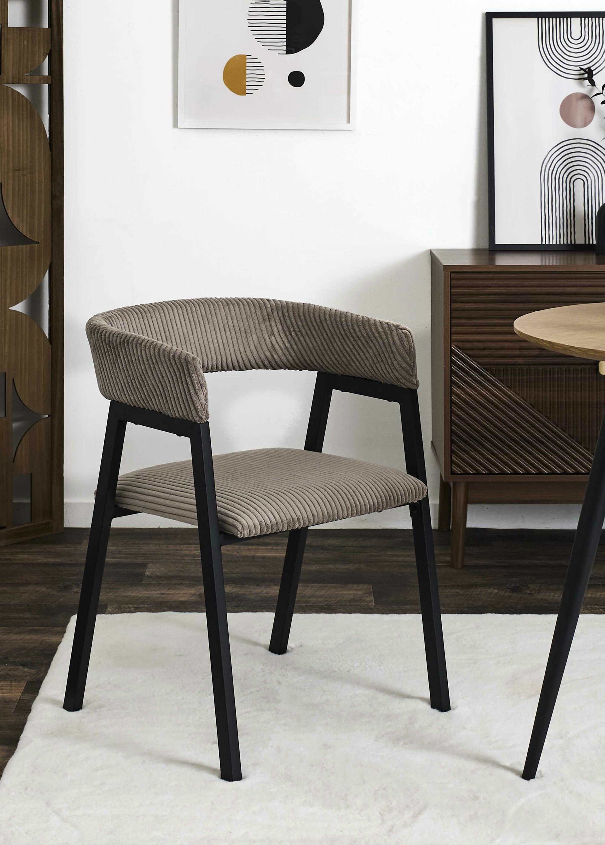 Fauteuil minimaliste velours cotelé 1T TAUPE ET NOIR CMP-HD0542 SI1