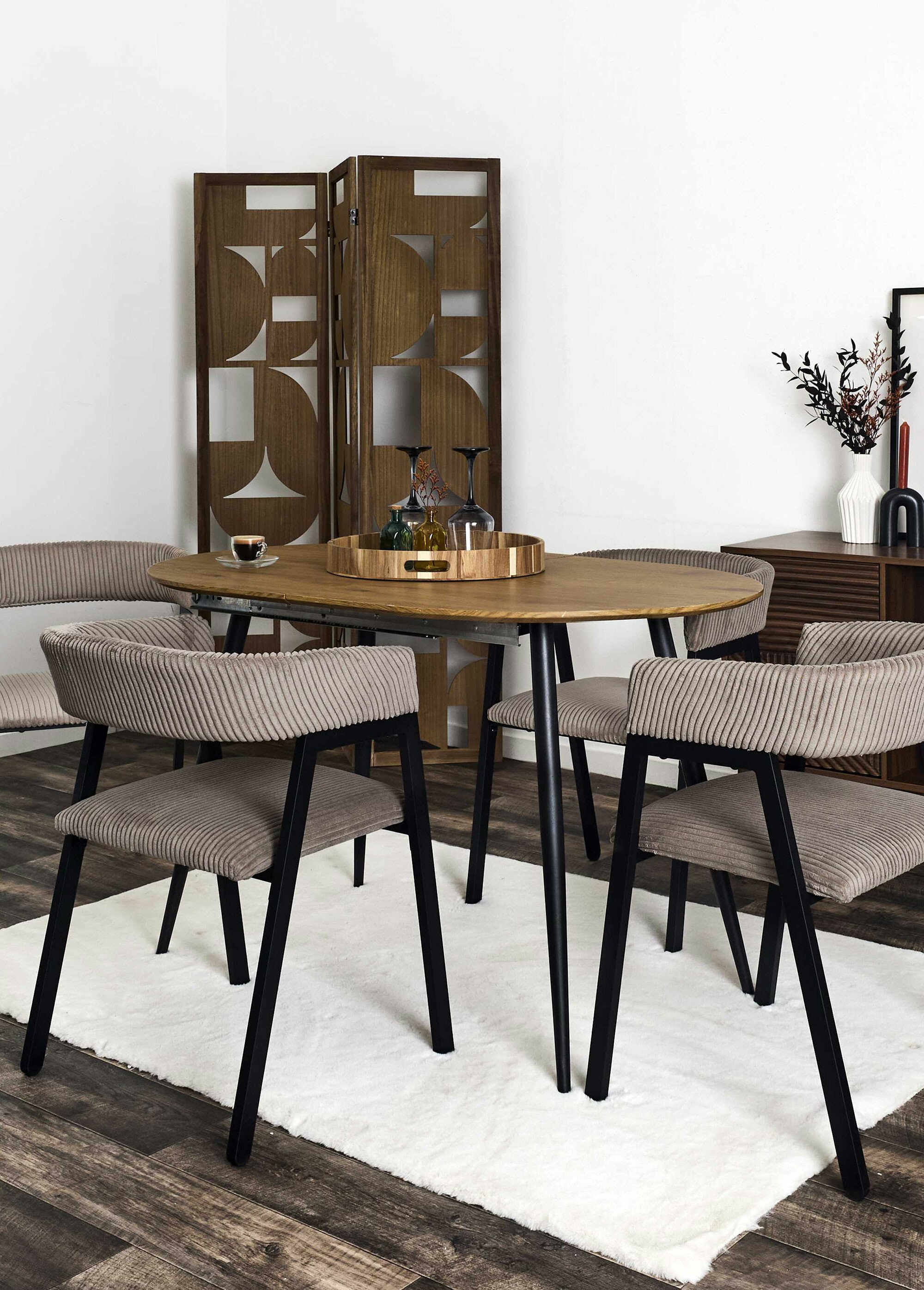 Fauteuil minimaliste velours cotelé 1T TAUPE ET NOIR CMP-HD0542 SI2