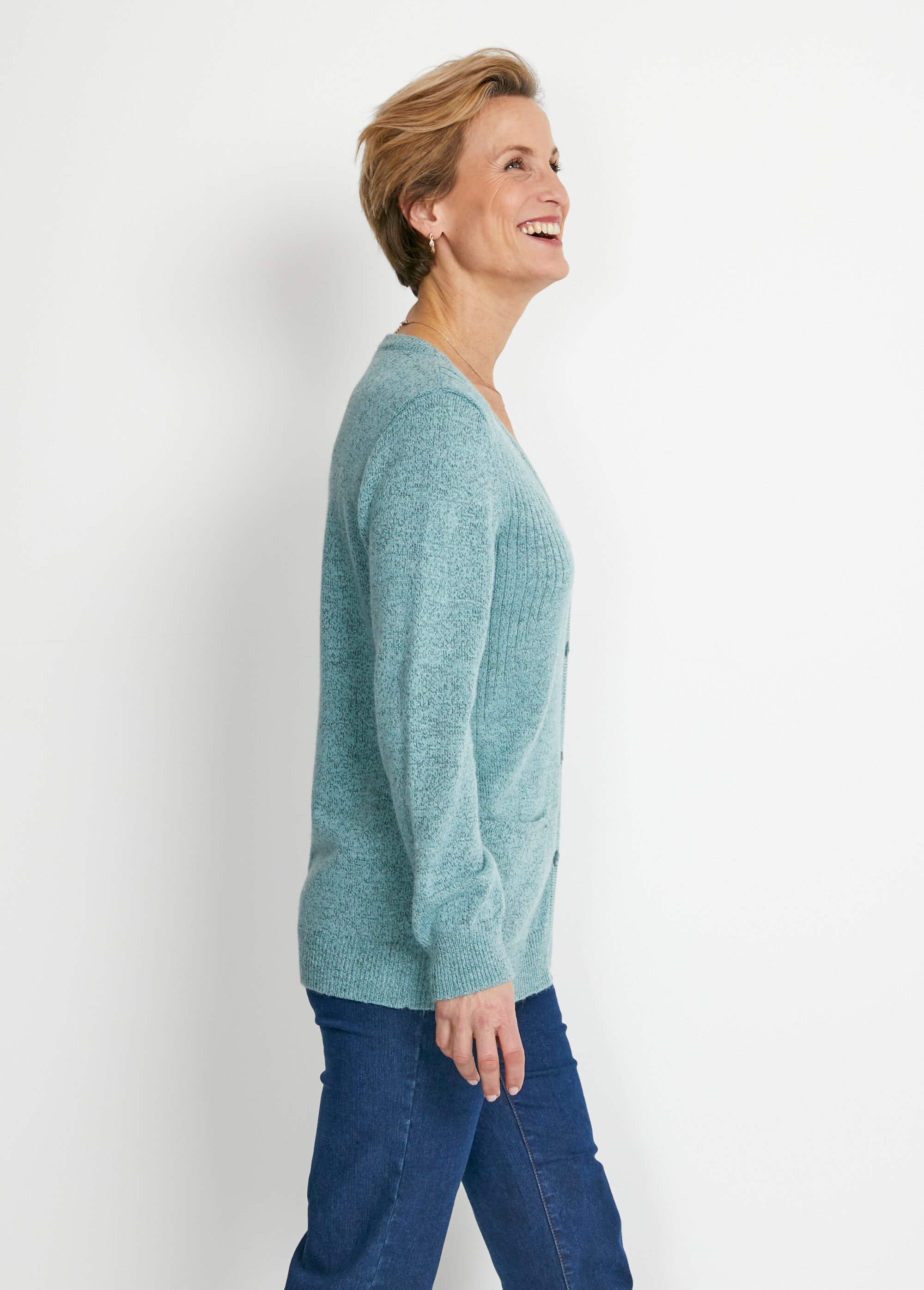 Gilet col V boutonné brodés strassé Femme Vert MALEDO DR1