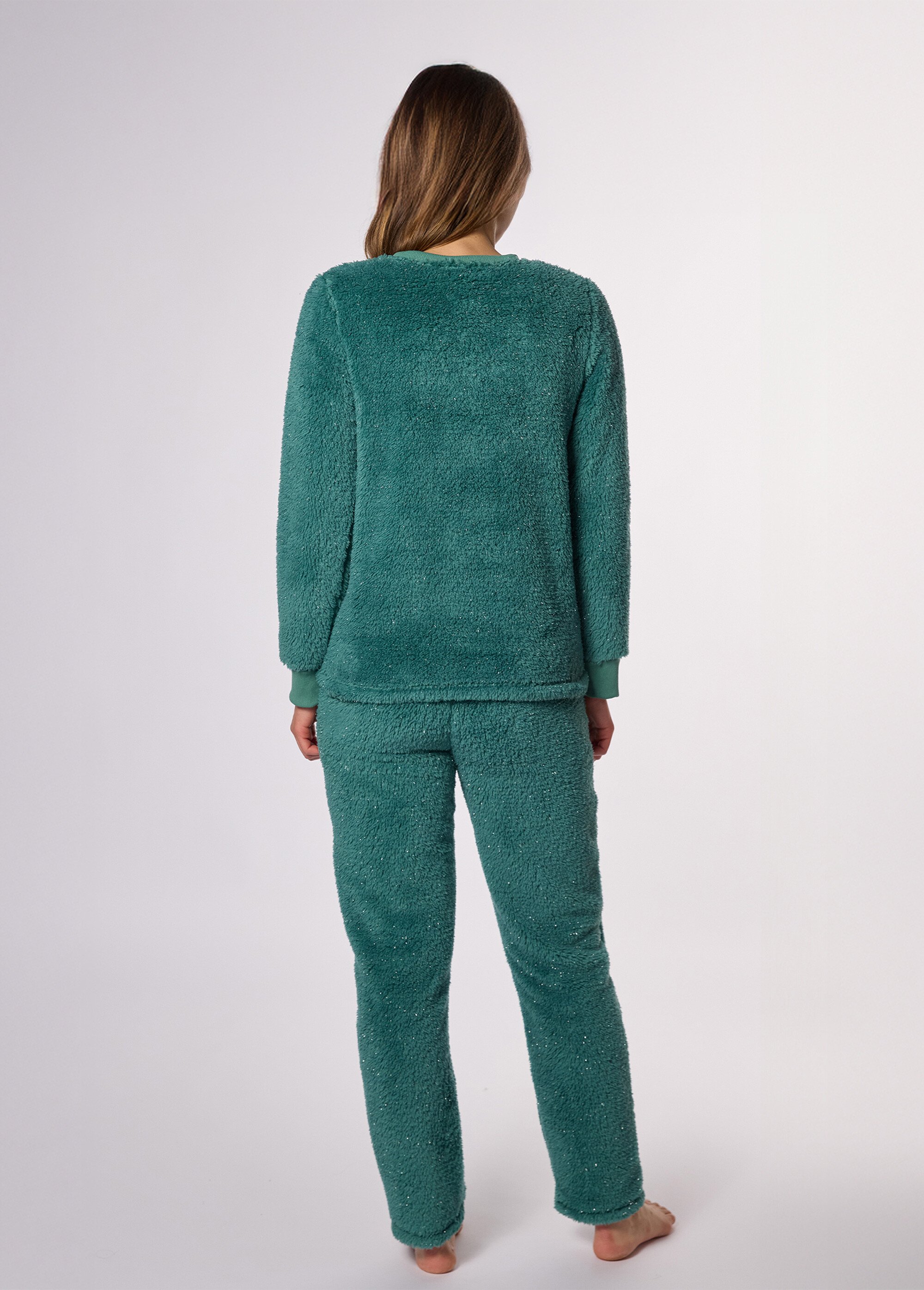 Pyjama manches longues chaud bords côtes Femme Vert CTMNF.TWEED.PYC DO1