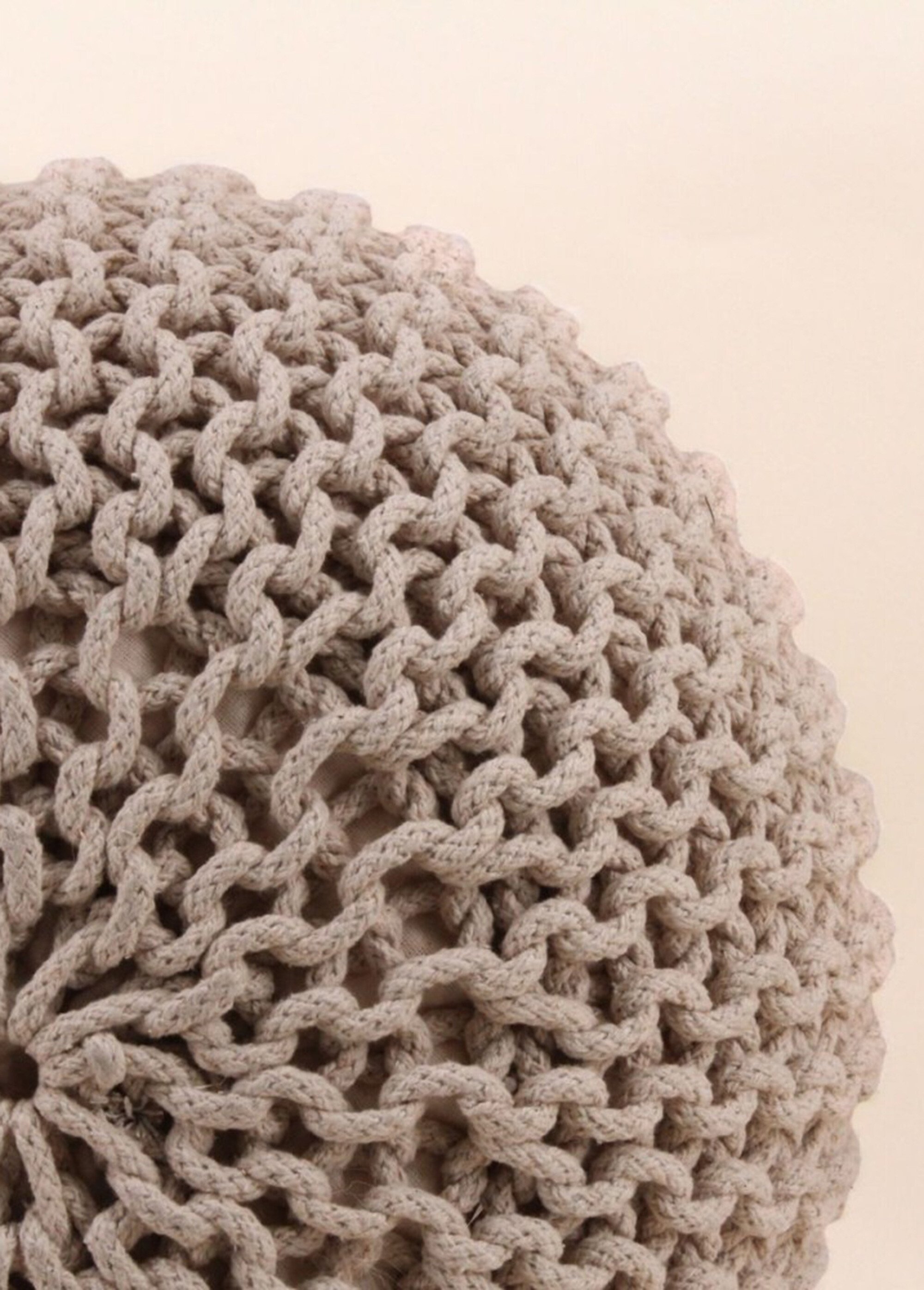 Pouf rond tricoté grosse maille, clair BEIGE NOR-14348 DE2