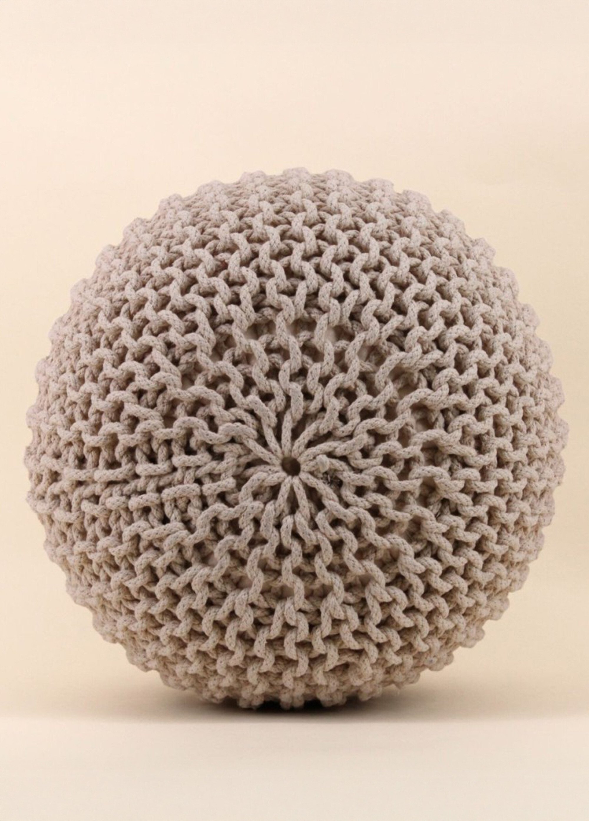 Pouf rond tricoté grosse maille, clair BEIGE NOR-14348 UN1