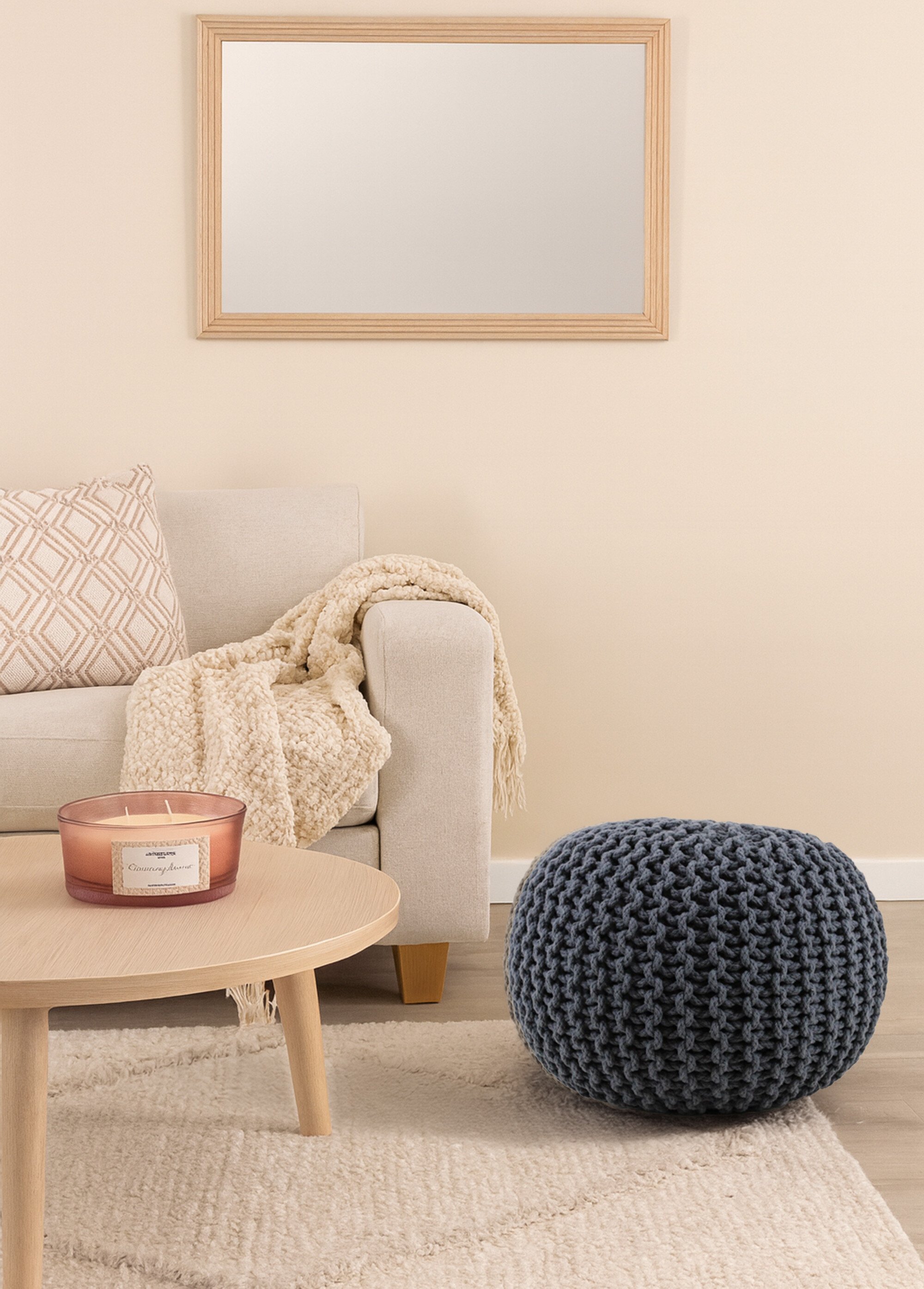 Pouf rond tricoté grosse maille, foncé GRIS NOR-14355 SI1