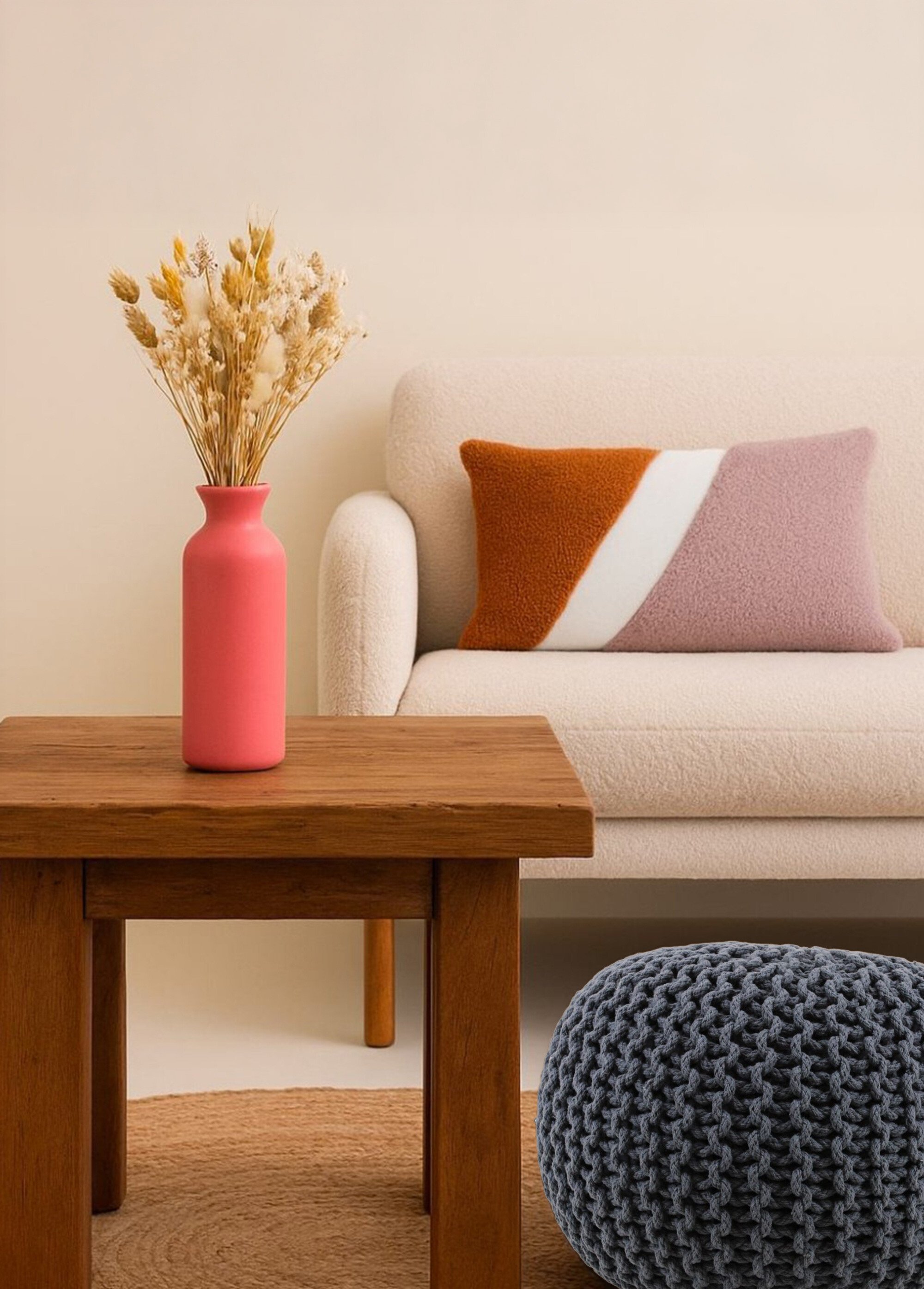 Pouf rond tricoté grosse maille, foncé GRIS NOR-14355 SI2