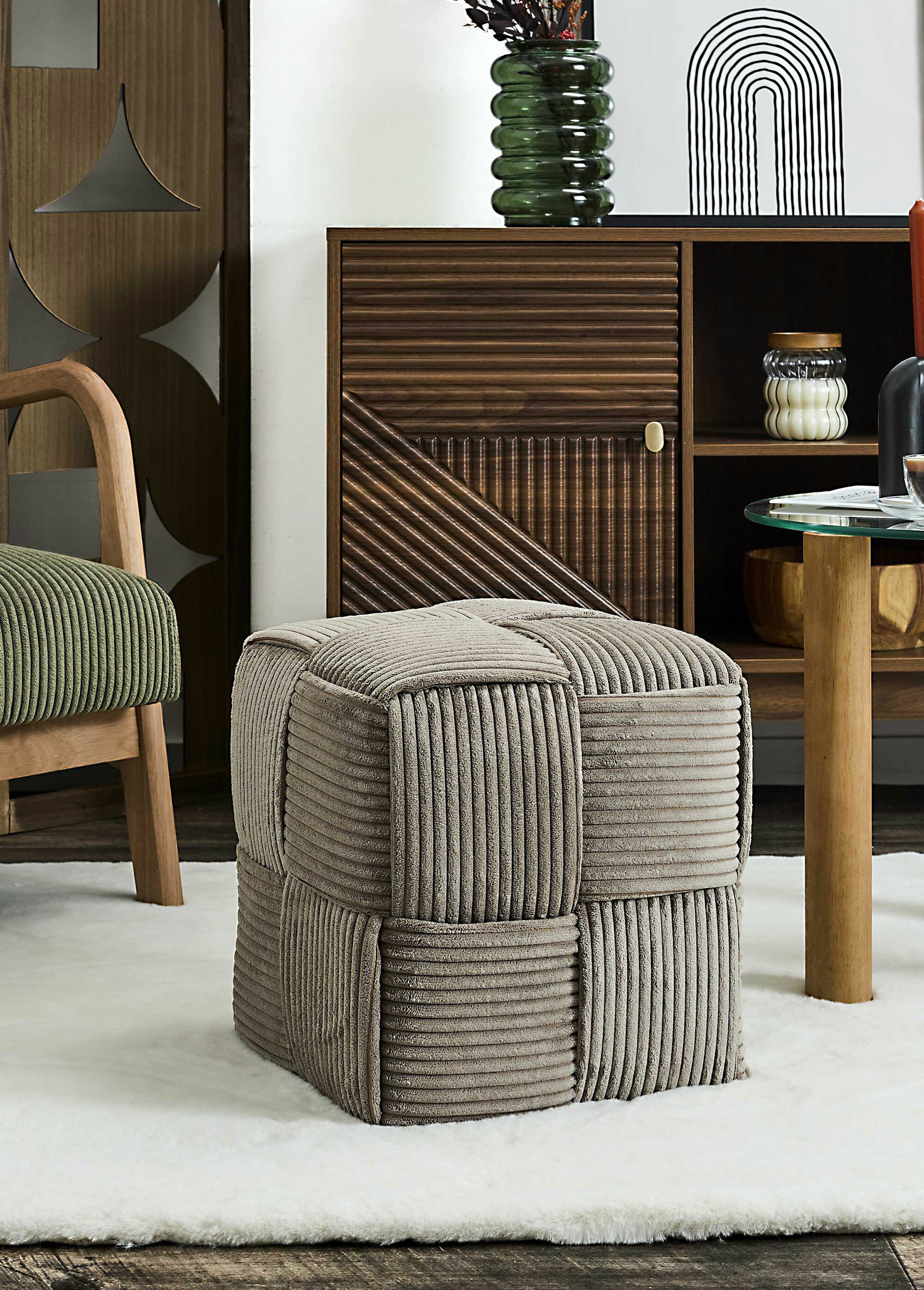 Pouf tressé en velours cotelé 1B MARRON CMP-HD0538 SI1