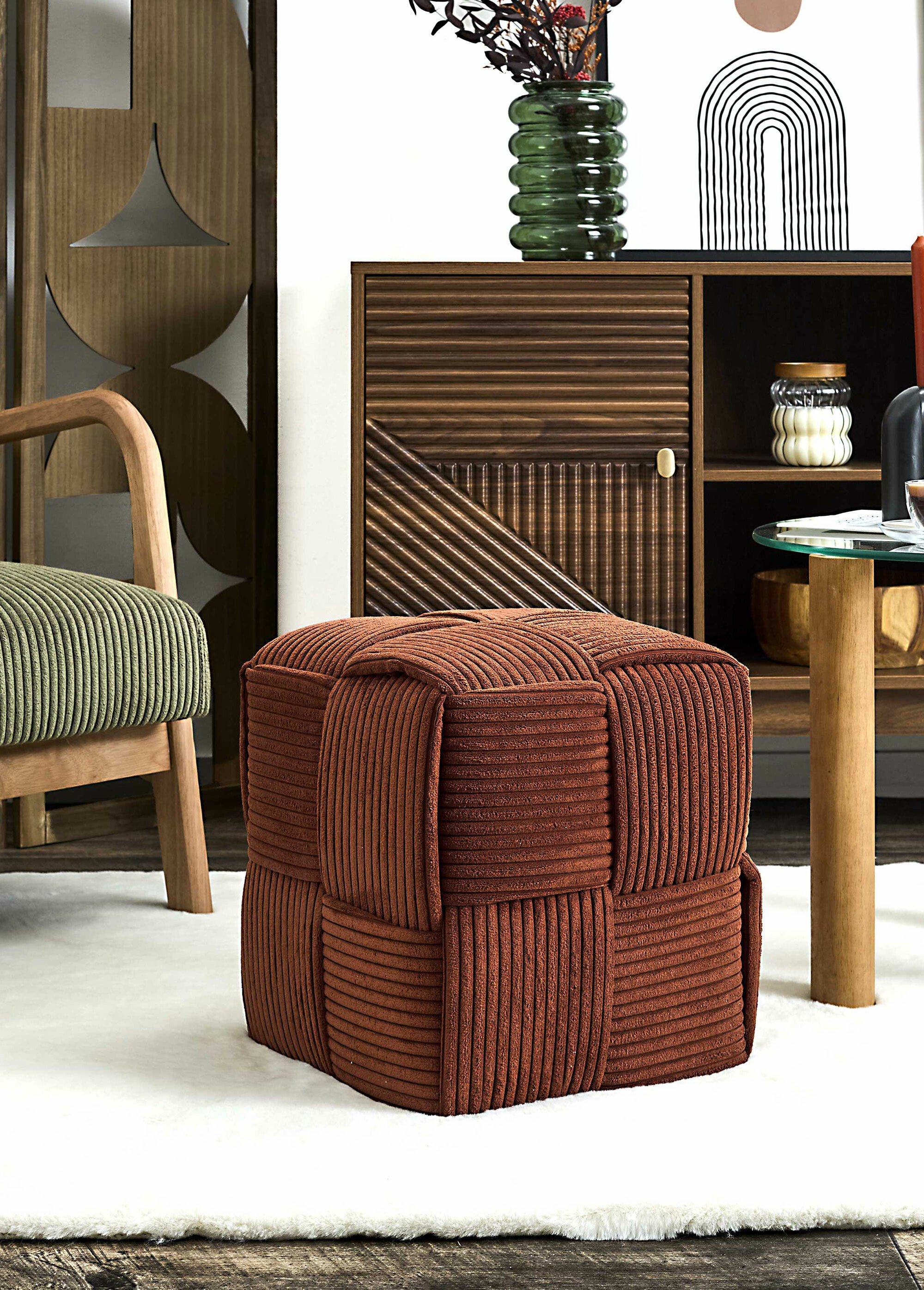 Pouf tressé en velours cotelé 1B ORANGE CMP-HD0538 SI1