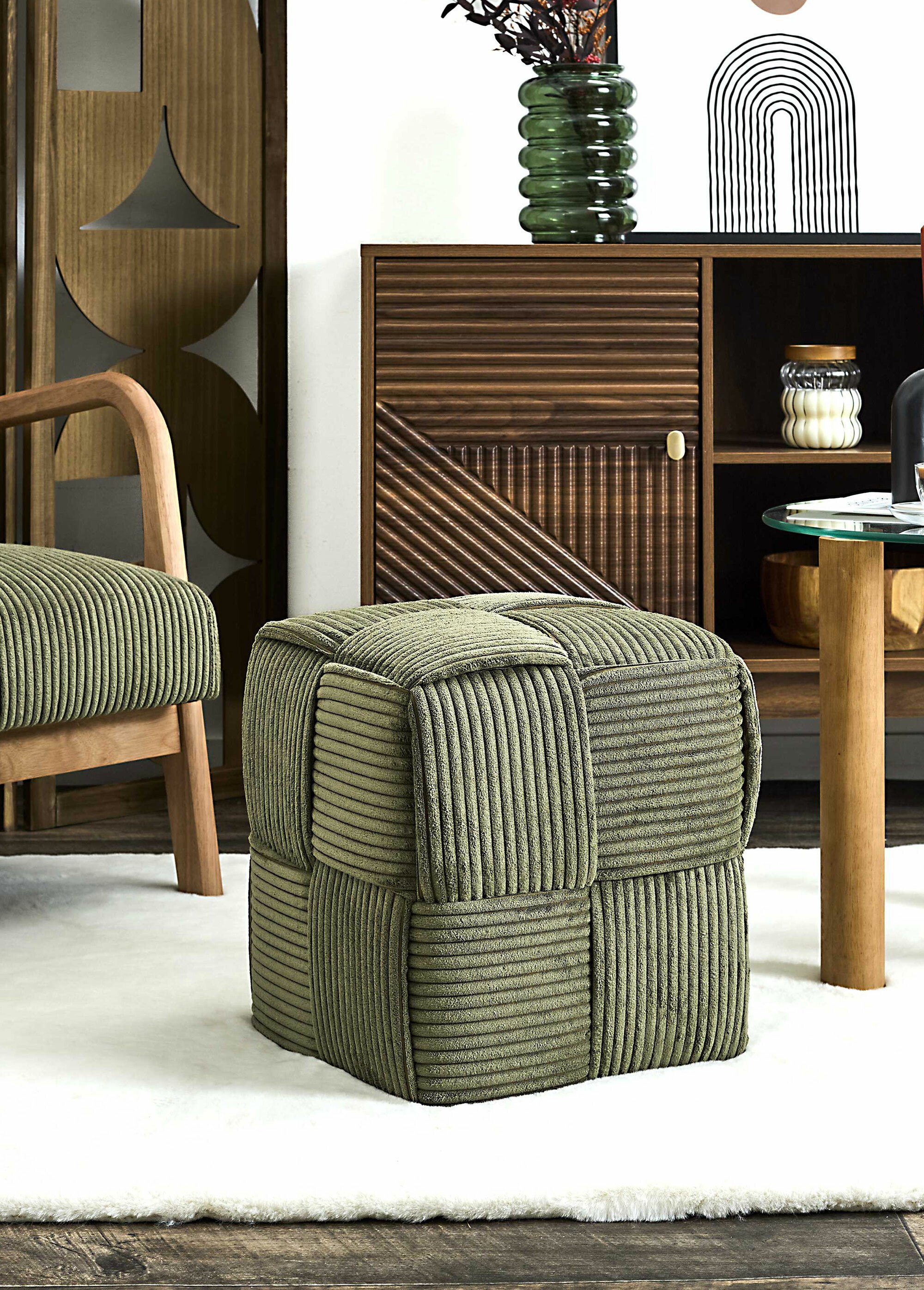 Pouf tressé en velours cotelé 1B VERT CMP-HD0538 SI1