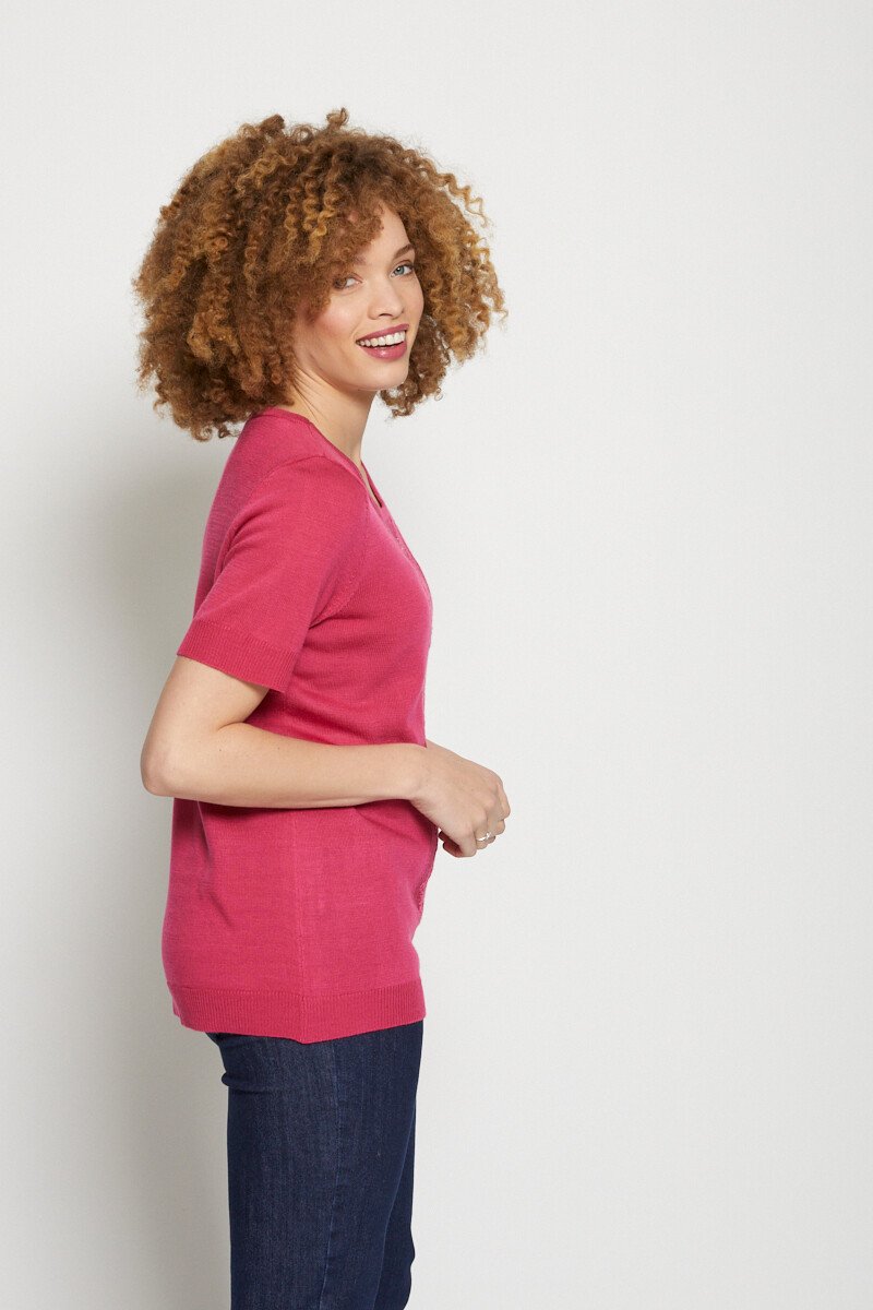 Pull manches courtes fantaisie brodée Femme Violet MAJUSCULE DR1
