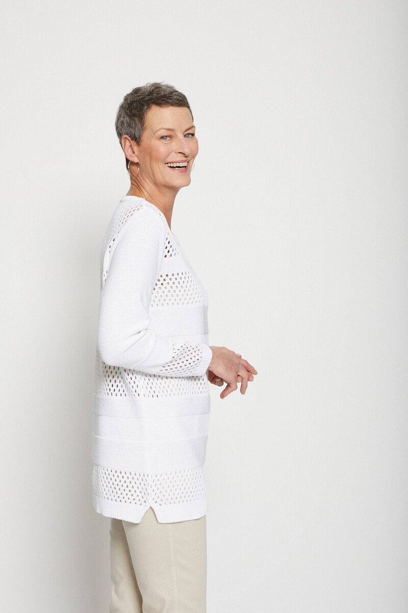 Pull-tunique maille ajourée Femme Blanc MALRAUX DR1