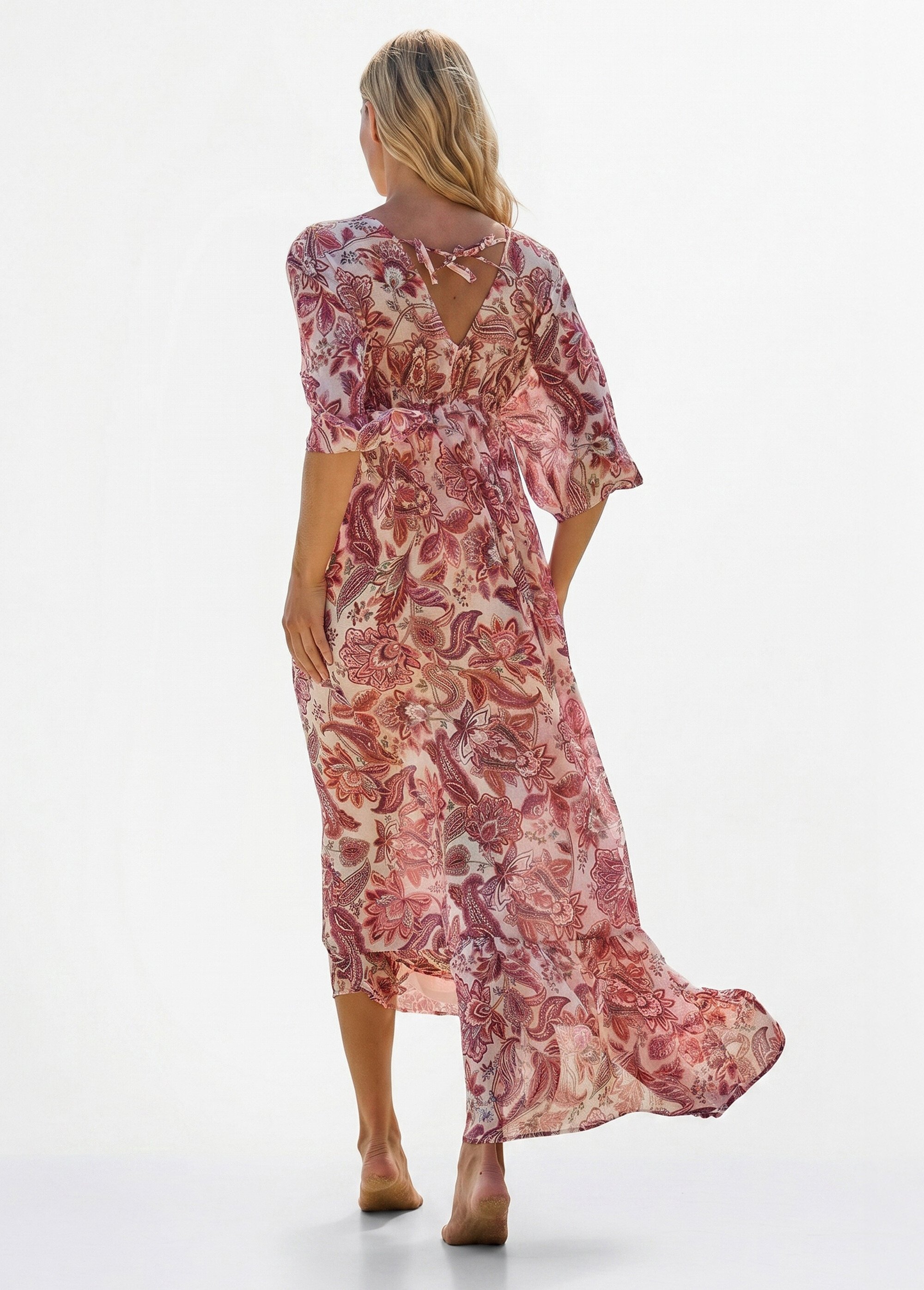 Robe de plage imprimée, encolure brodée Femme Rose SUNPX4A5102 DO1
