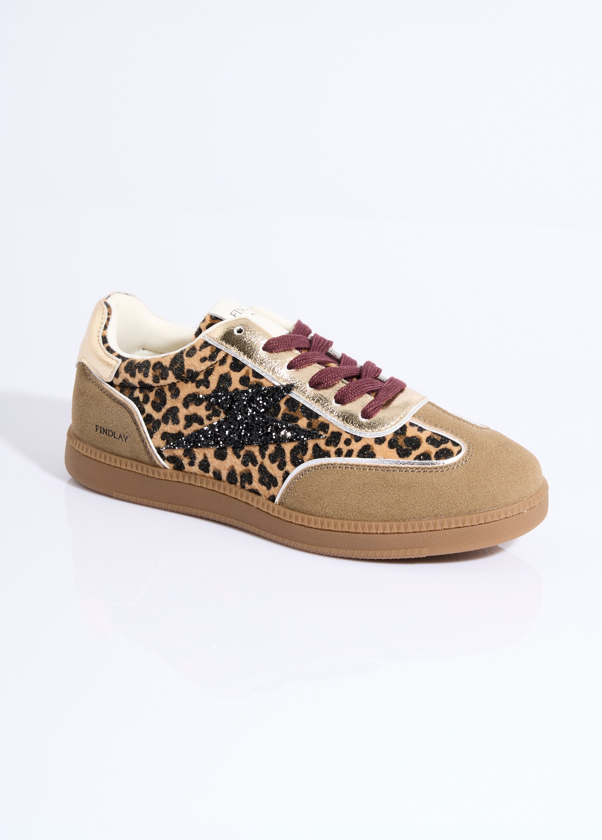 Sneakers fantaisie léopard et paillettes Femme Noir COVFY1096 FA1