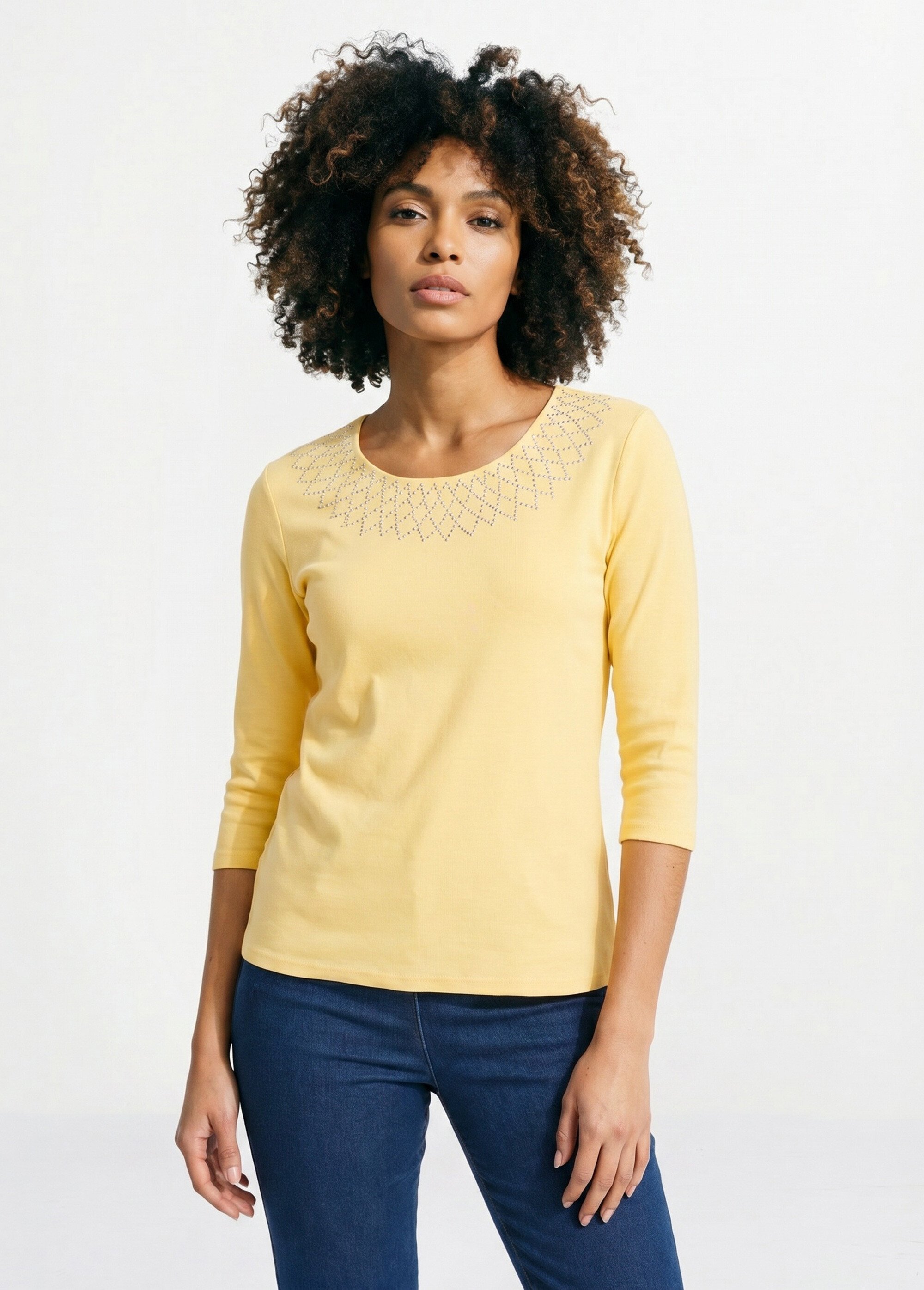 T-shirt fantaisie cloutée manches 3/4 Femme Jaune CHAMONIX FA1