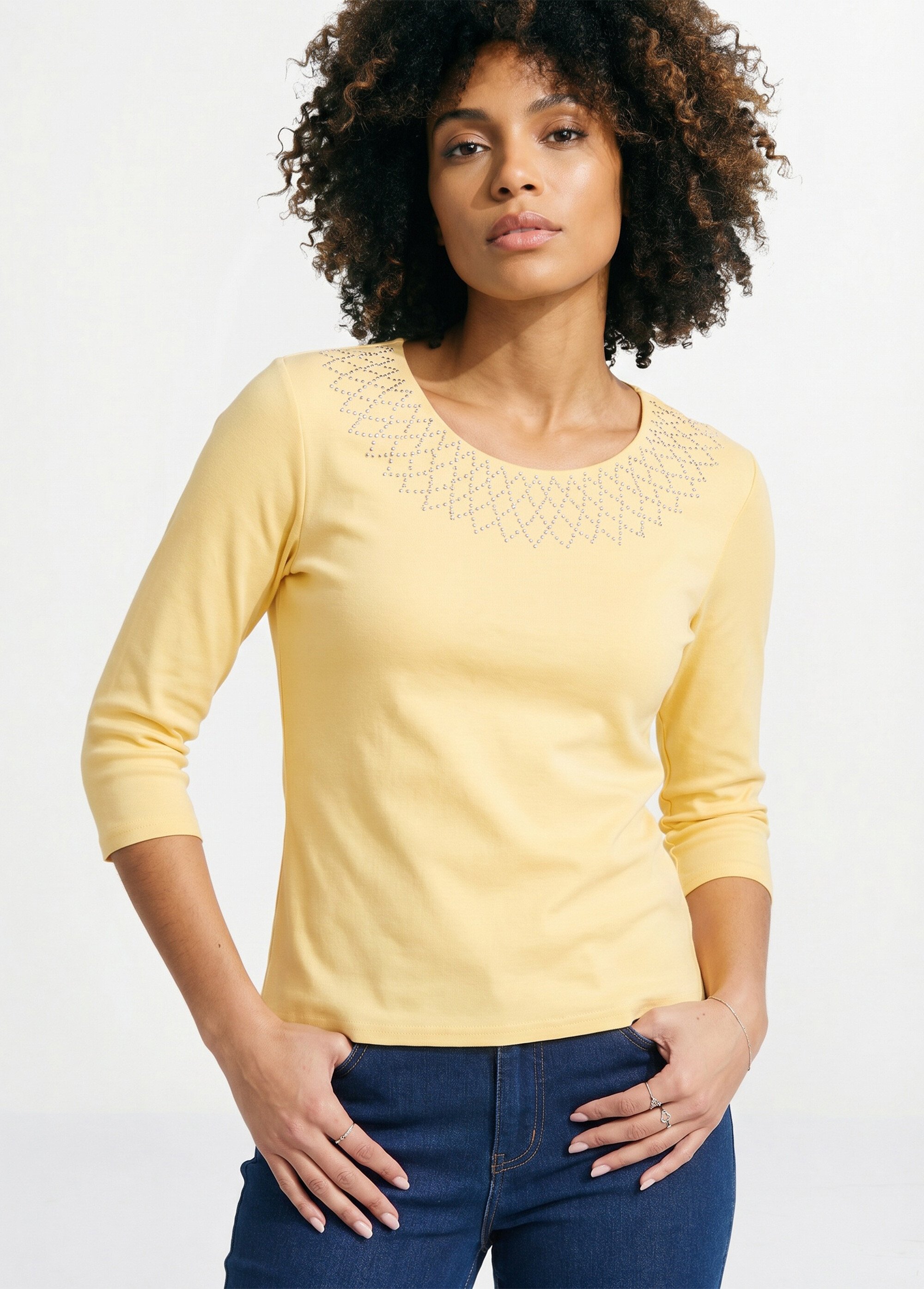 T-shirt fantaisie cloutée manches 3/4