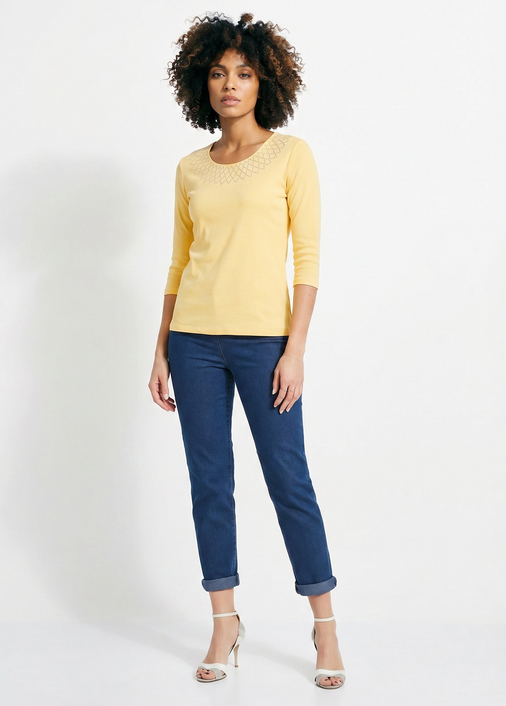 T-shirt fantaisie cloutée manches 3/4 Femme Jaune CHAMONIX SI1