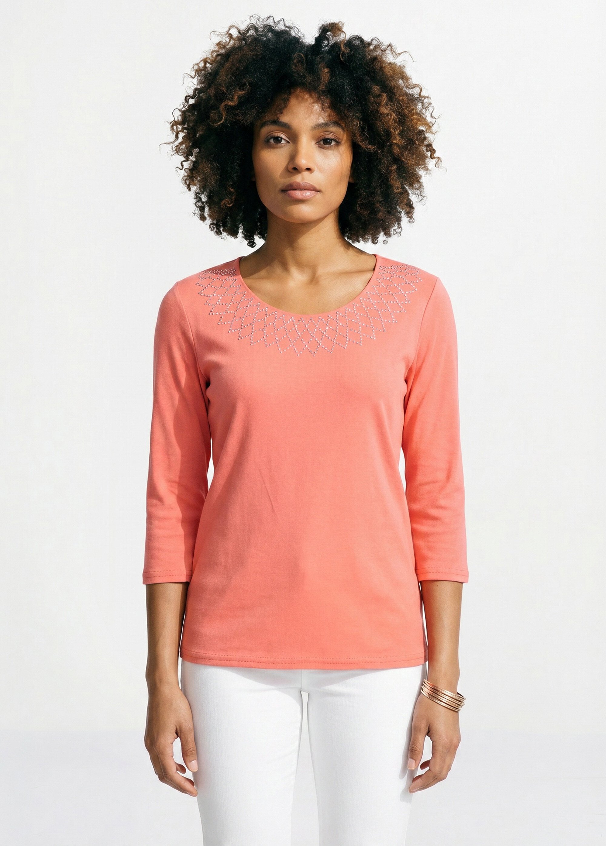 T-shirt fantaisie cloutée manches 3/4 Femme Rose CHAMONIX FA1