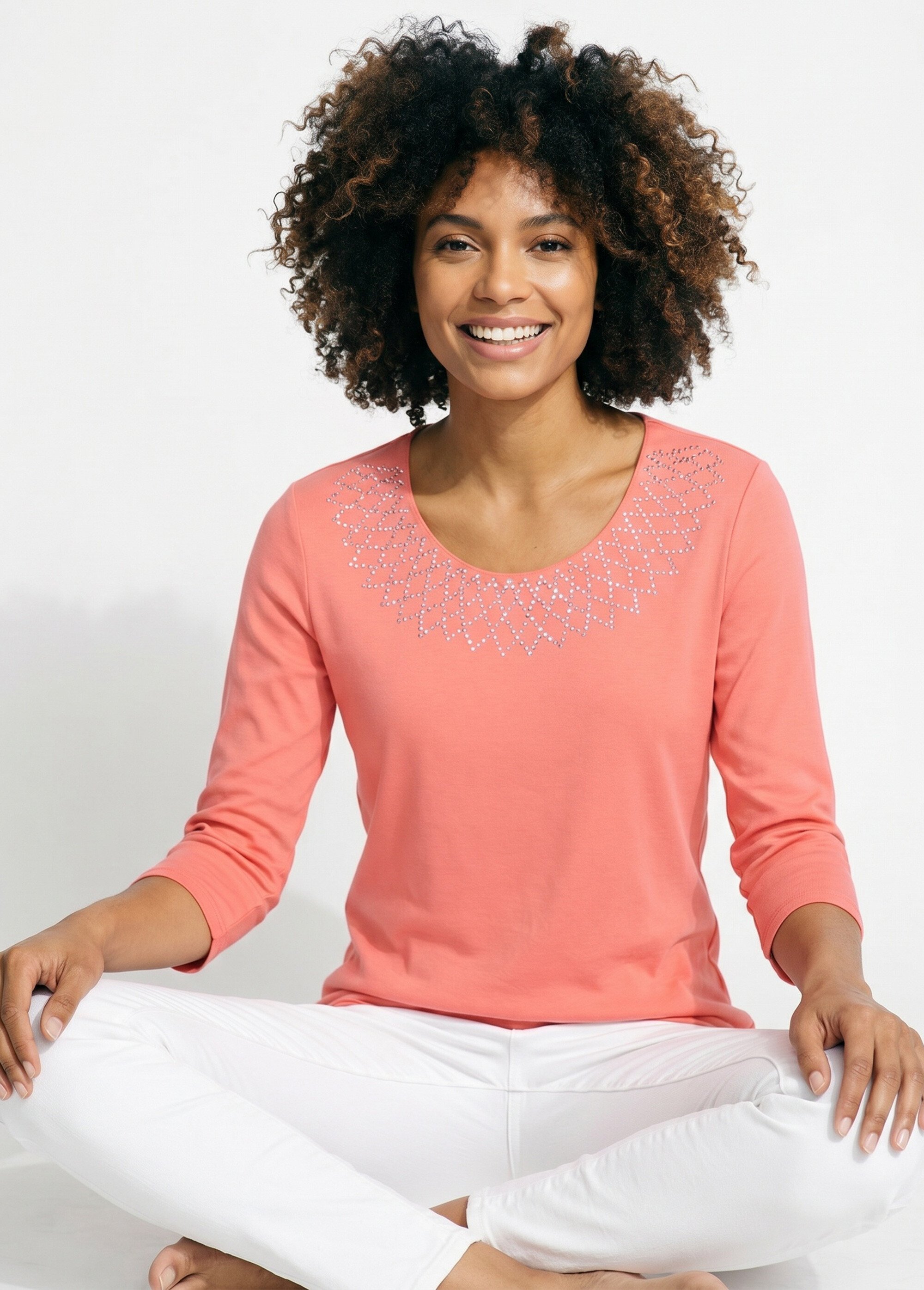 T-shirt fantaisie cloutée manches 3/4 Femme Rose CHAMONIX MV1