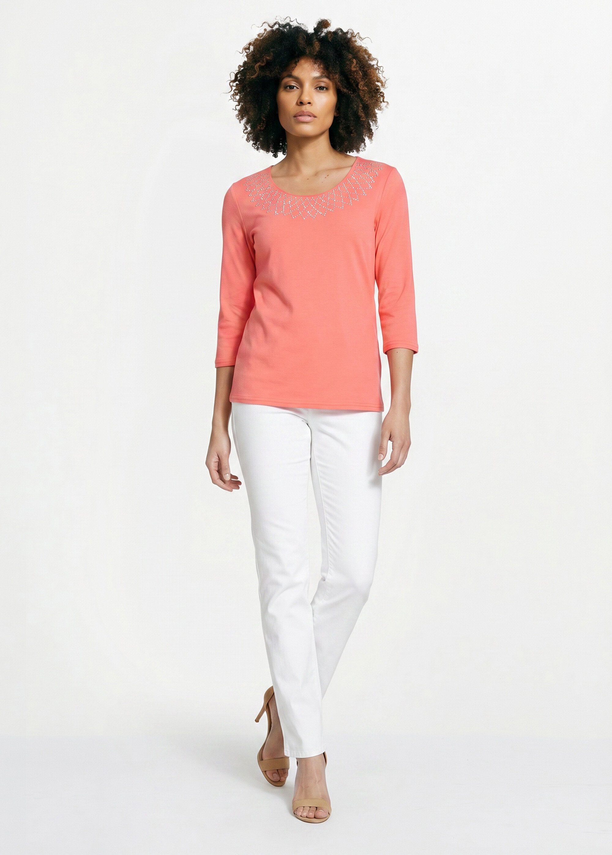 T-shirt fantaisie cloutée manches 3/4 Femme Rose CHAMONIX SI1